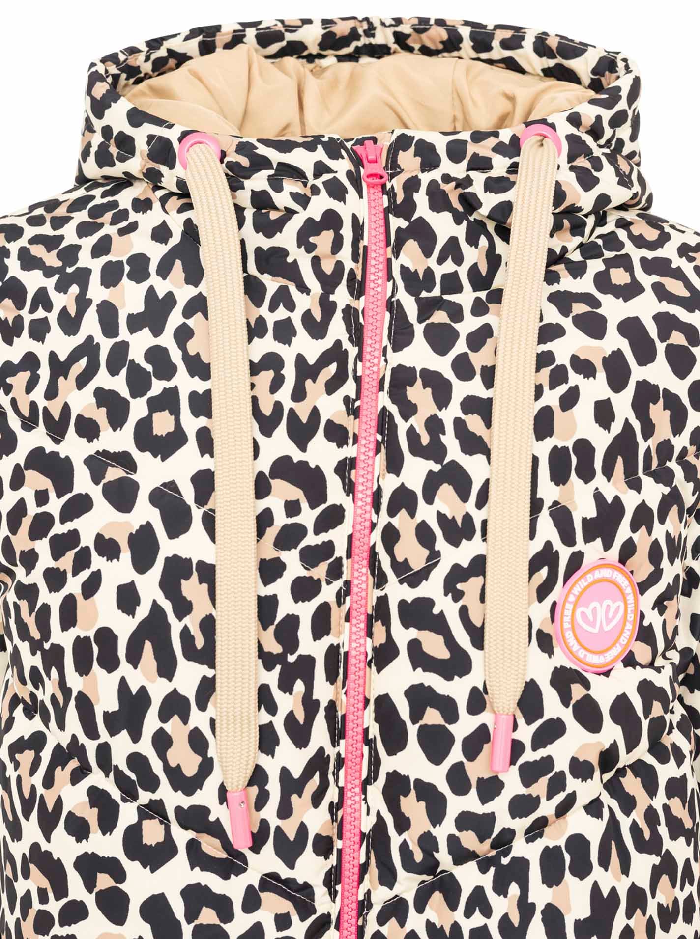 Zwillingsherz Steppmantel »"Allover Leo"«, mit pinken Zippern, Kapuze und Taschen, Leo