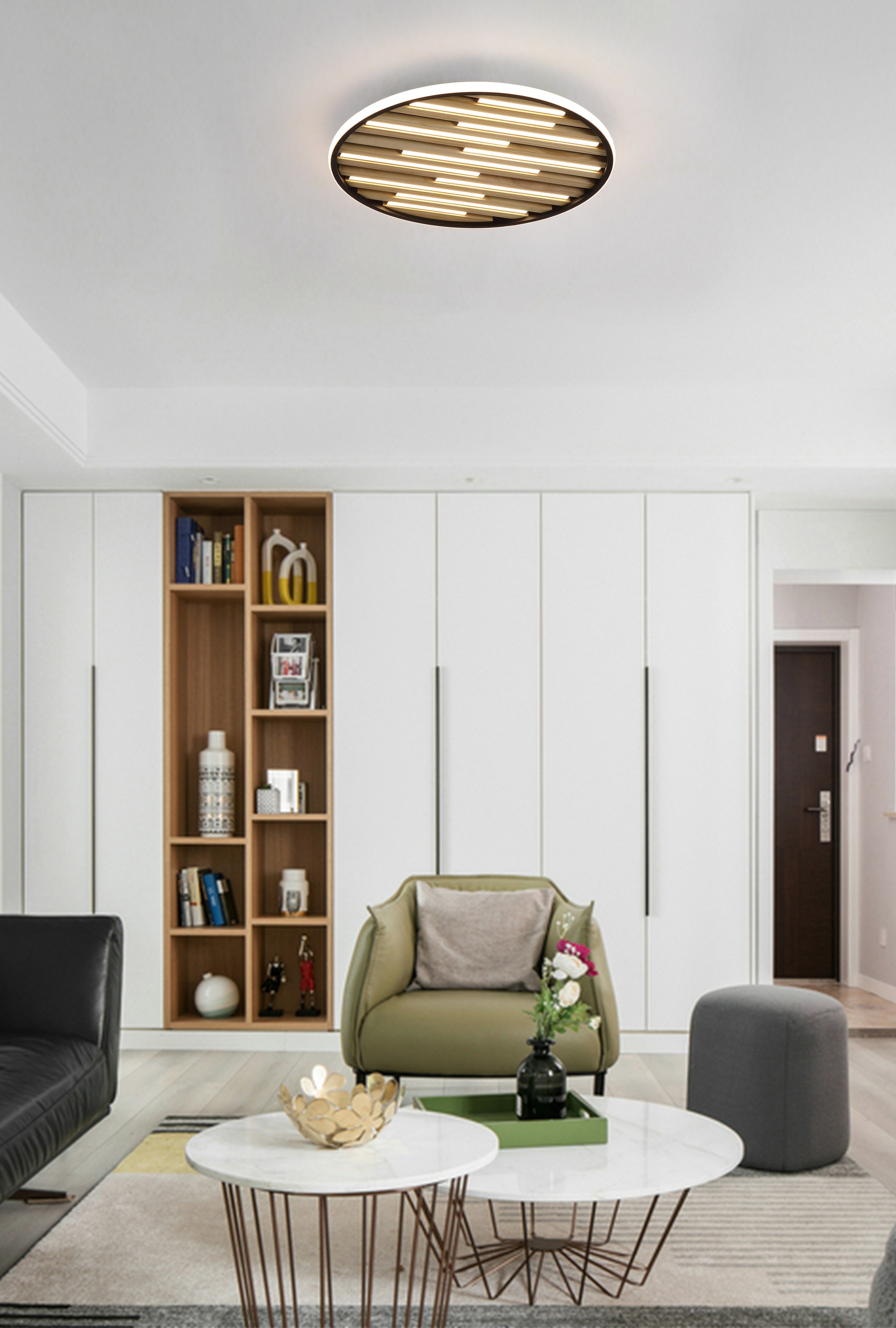 Searchlight LED Deckenleuchte »Equalise LED Deckenleuchte, Mattschwarz und Holz« LED-Modul 1 Stk.