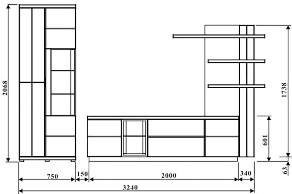 Innostyle Wohnwand »Donna Wohnwand, 310x207x50 (BxHxT) Echtkork Absetzung« 3 Stk. tlg.