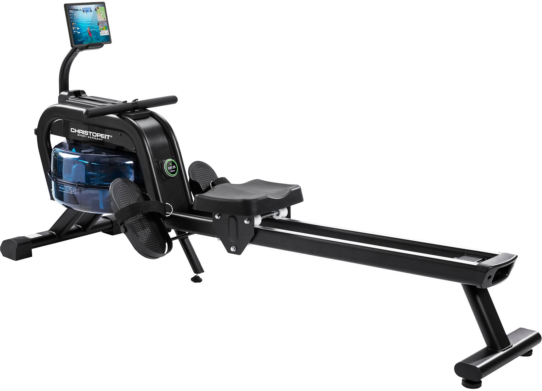 Rudergerät "Wasserrudergerat WP 2000", ohne Unterlegmatte, schwarz, CHRISTOPEIT SPORT, Rudergeräte, Rudermaschine, 3 in 1 Hybrid-Widerstandssystem