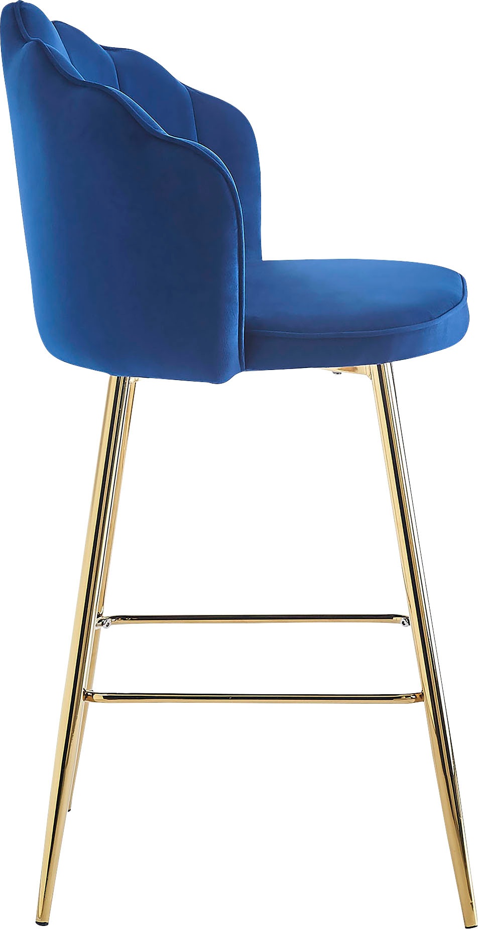 Barhocker SALESFEVER "Clam Barstuhl mit Stil", blau (dunkelblau, gold), B:52cm H:100cm T:54cm, Samt (100% Polyester), Metall, Hocker, Barhocker, Extravagantes Muscheldesign im praktischen 2er Set 3