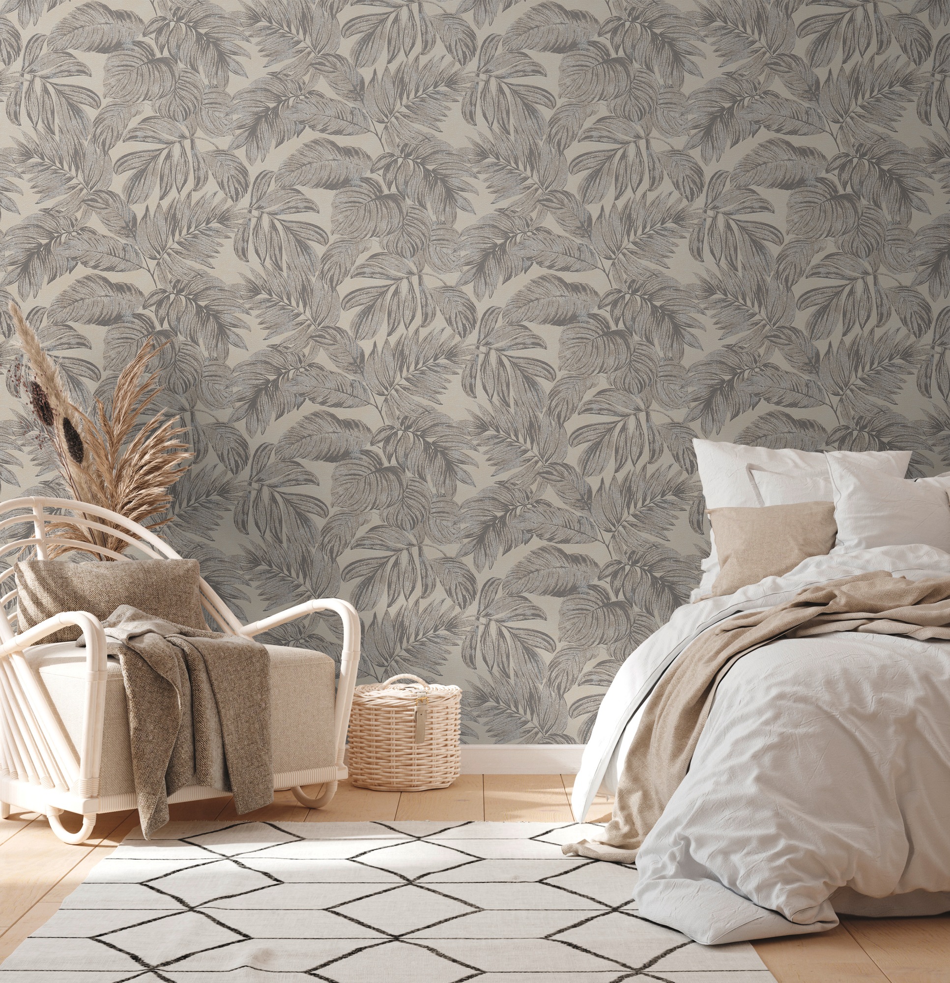 A.S. Création Vliestapete »Casual Living florale Tapete Mustertapete Blätter Blattmuster«, matt, Vliestapete Blättertapete für Schlafzimmer Küche Wohnzimmer Floral