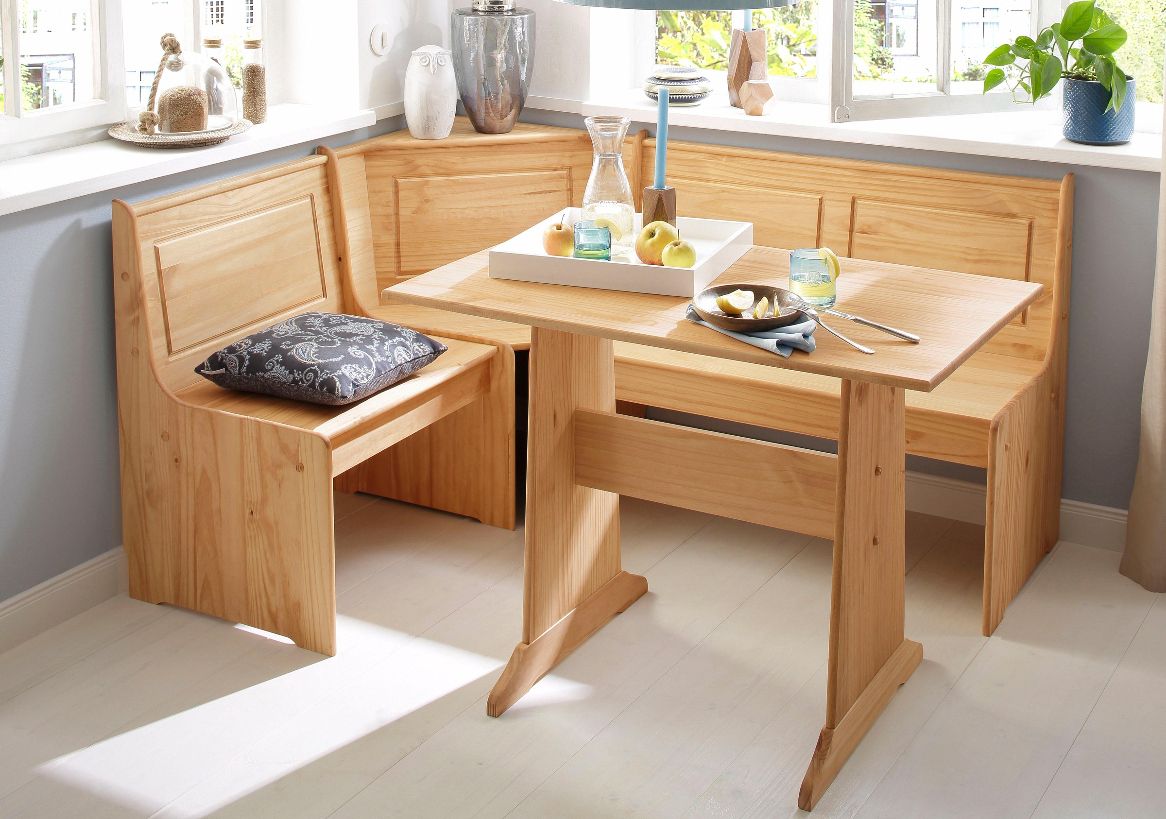 OTTO home Essgruppe "Sascha" 2 Stk. tlg. aus massivem Kiefernholz, bestehend aus einer Truhen-Eckbank + Tisch