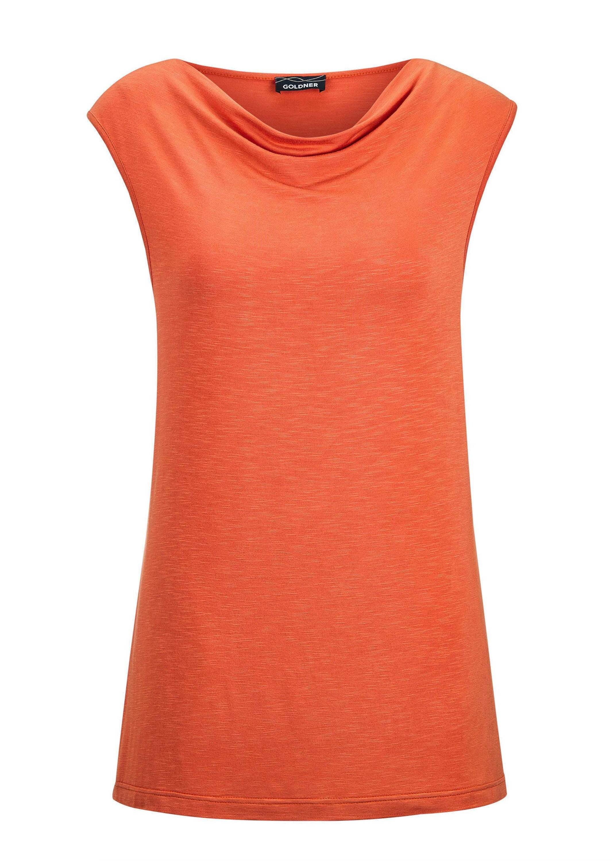 Trägertop GOLDNER "Kurzgröße Ärmelloses Top in Viskose-Jersey", Damen, Gr. 25, orange, Obermaterial: 95% Viskose CV. 5% Elasthan EL., gerade, keine/nicht relevant, Tops Trägertop, breite Träger