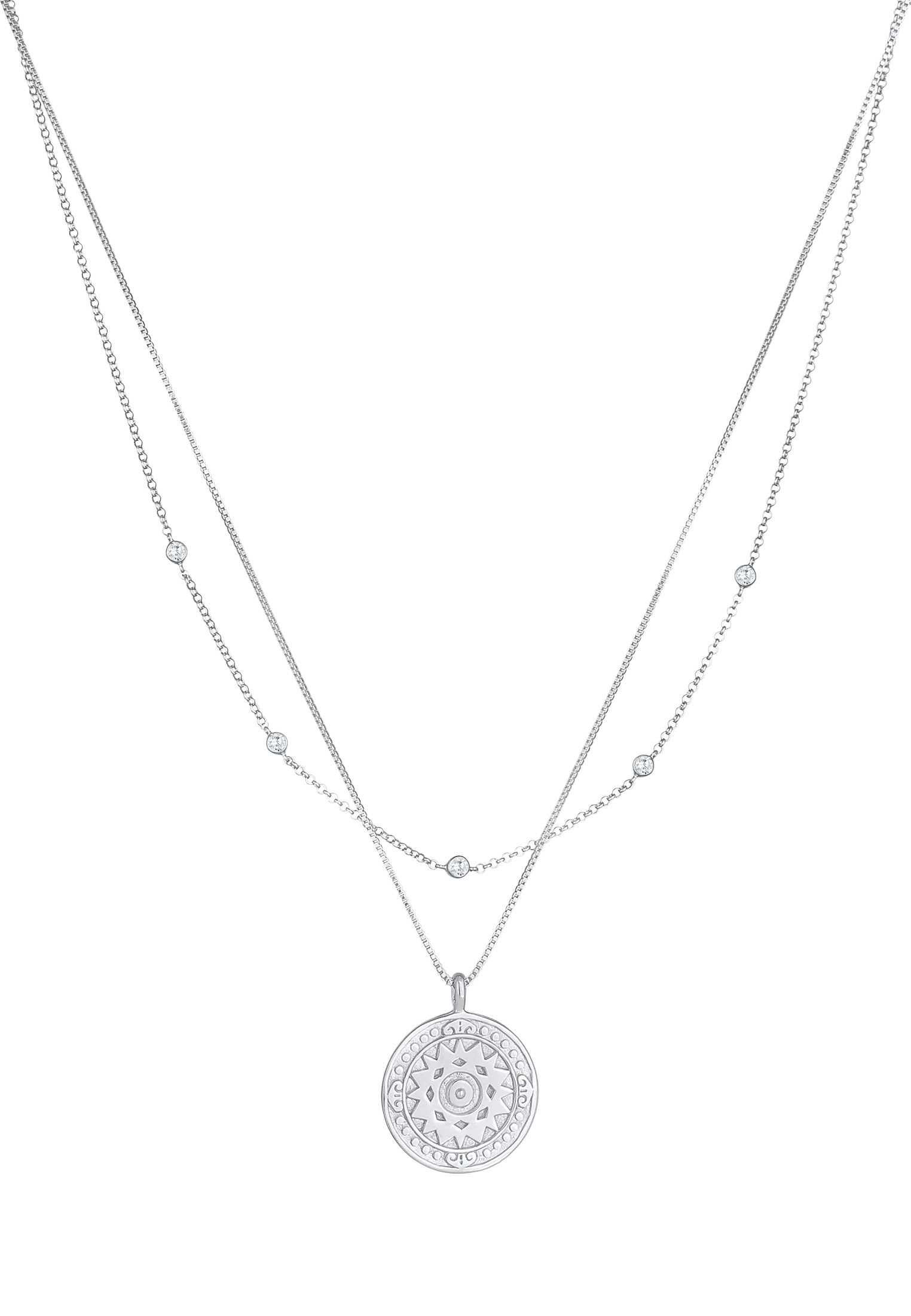 Elli Gliederkette »Layer Coin Ornament Münze Zirkonia 925 Silber«