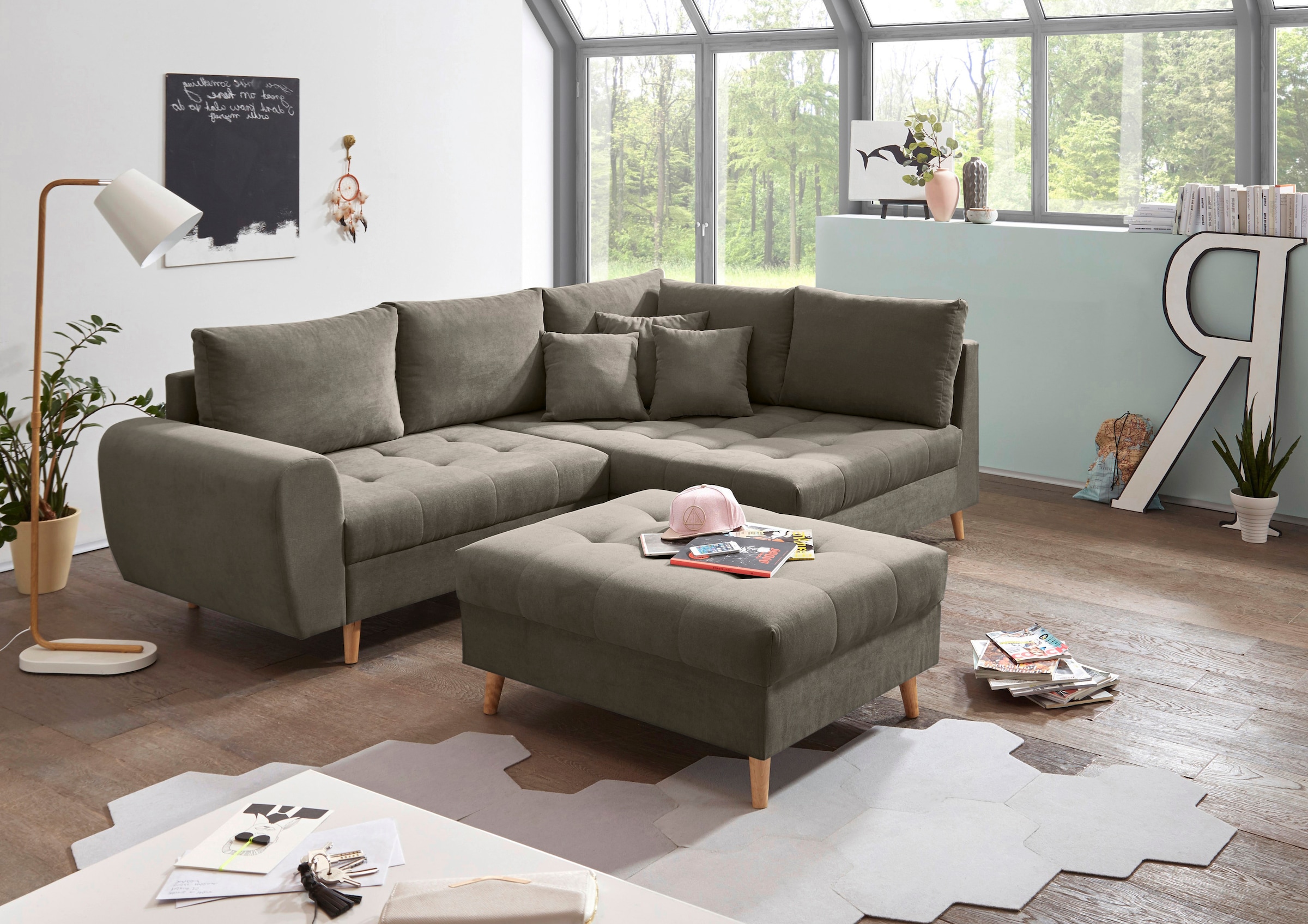 ED EXCITING DESIGN Ecksofa "Alice L-Form" mit Hocker & 3 Zierkissen günstig online kaufen