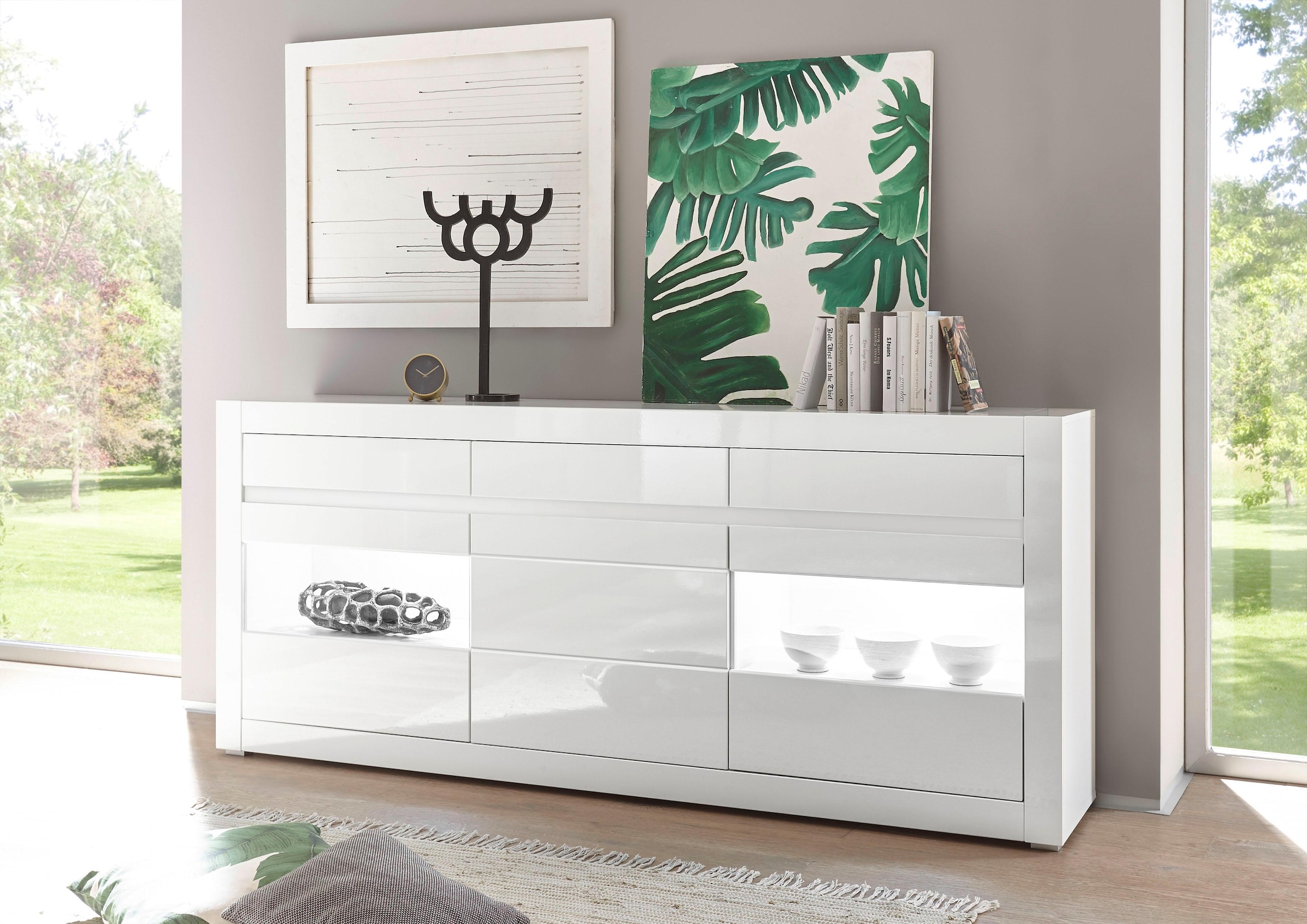 INOSIGN Sideboard »Carat«, Breite 217 cm, wird mit zwei Leisten angeliefert, 1 x grau, 1 x weiss