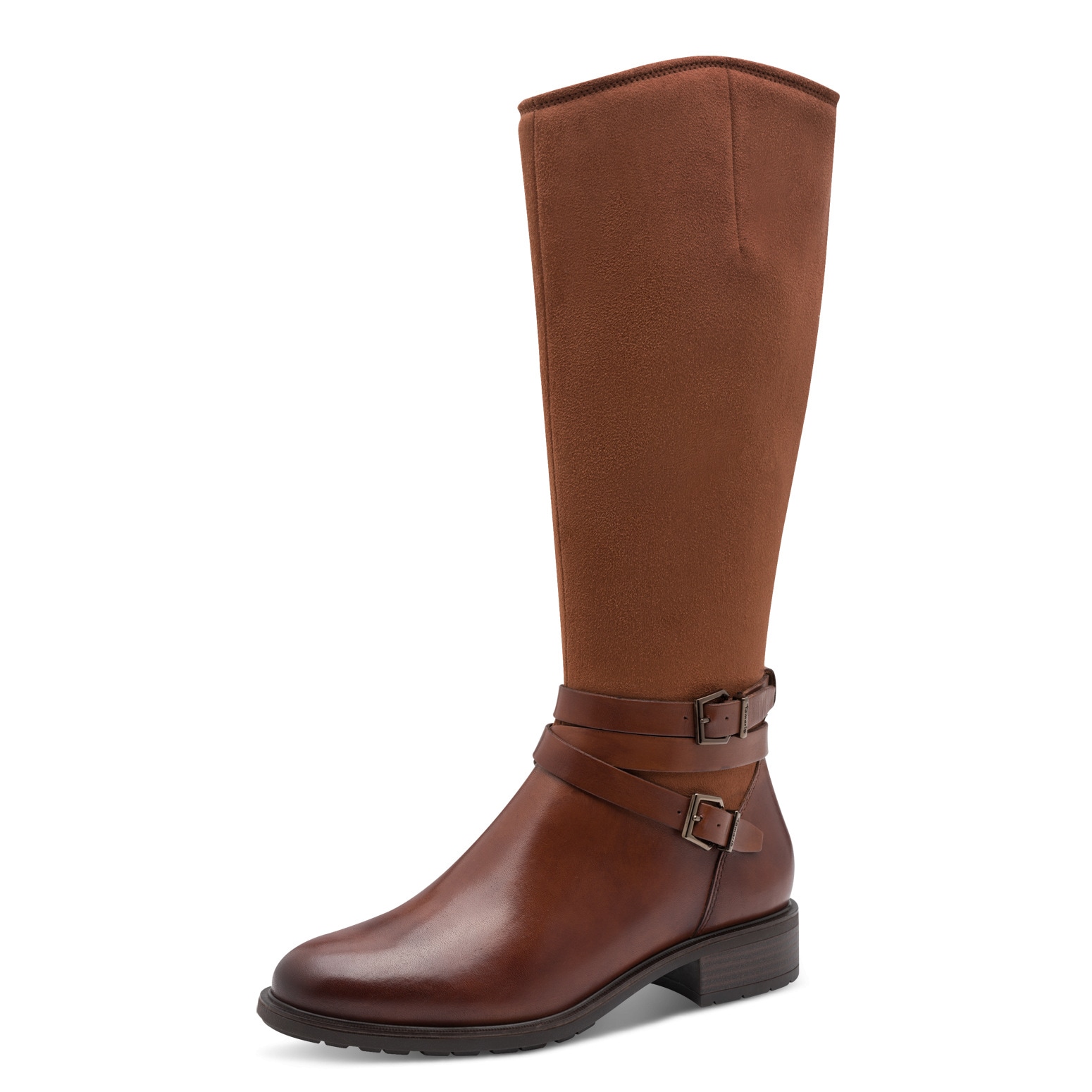 Stiefel TAMARIS, Damen, Gr. 38, Normalschaft, braun, Leder, Lederimitat, Textil, Veloursleder, unifarben, used, Schuhe Stiefel, Blockabsatz, Langschaftstiefel mit Touch it-Ausstattung