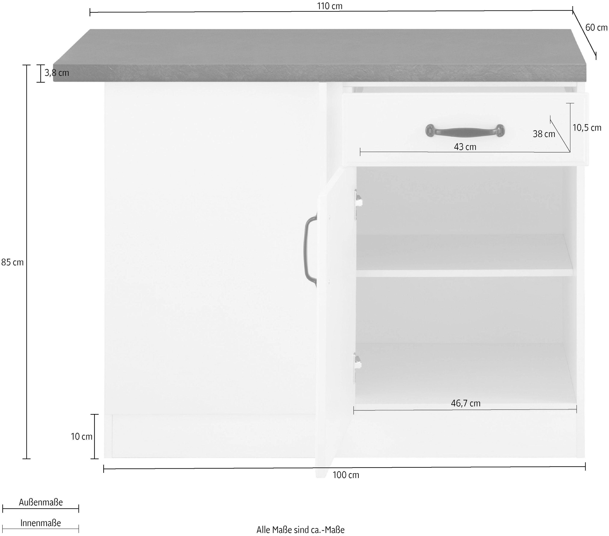 wiho Küchen Eckunterschrank »Erla«, 110 cm breit mit Kassettenfront