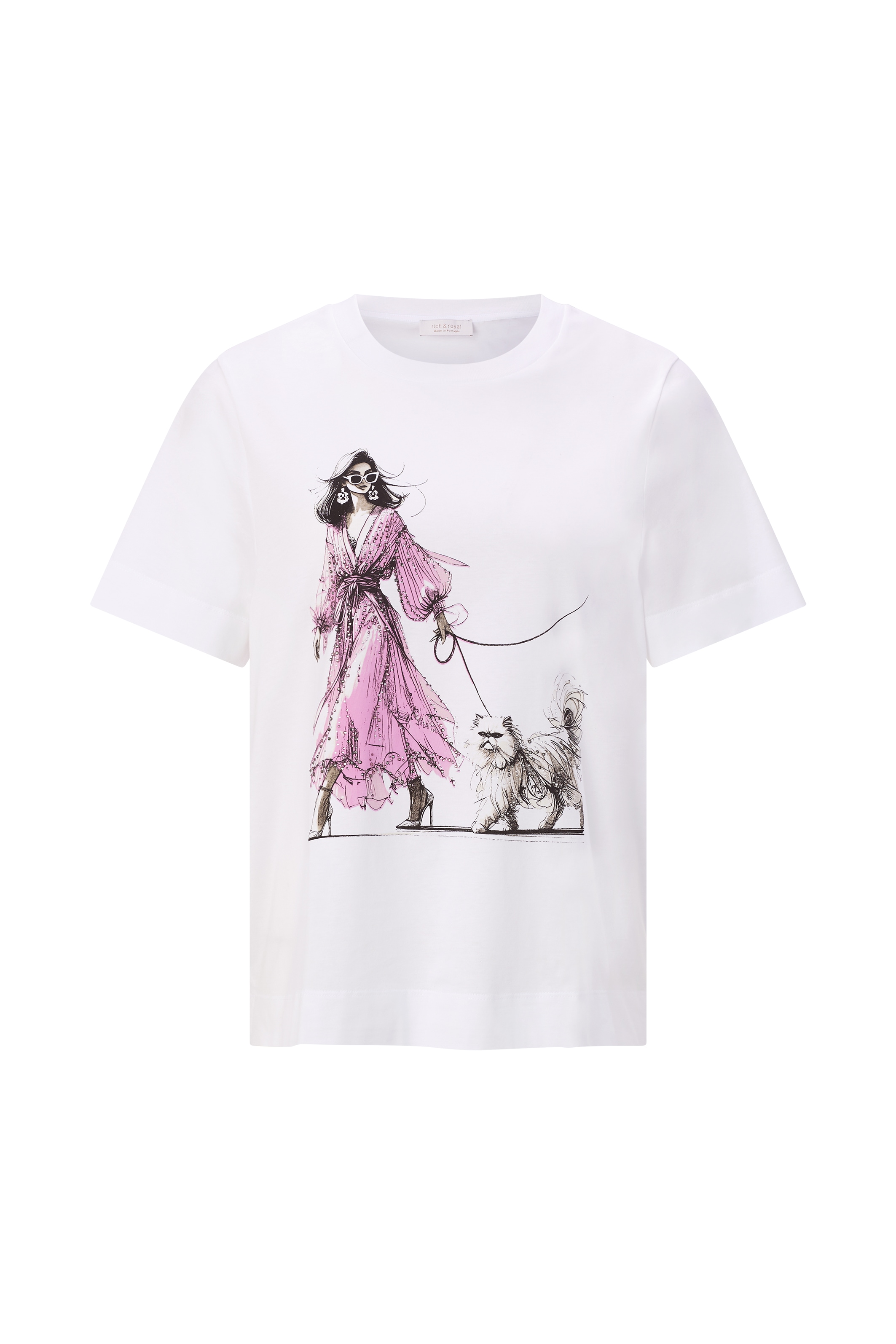 RICHROYAL T-Shirt mit großem Frontmotiv mit Glitzersteinchen, aus reiner Baumwolle