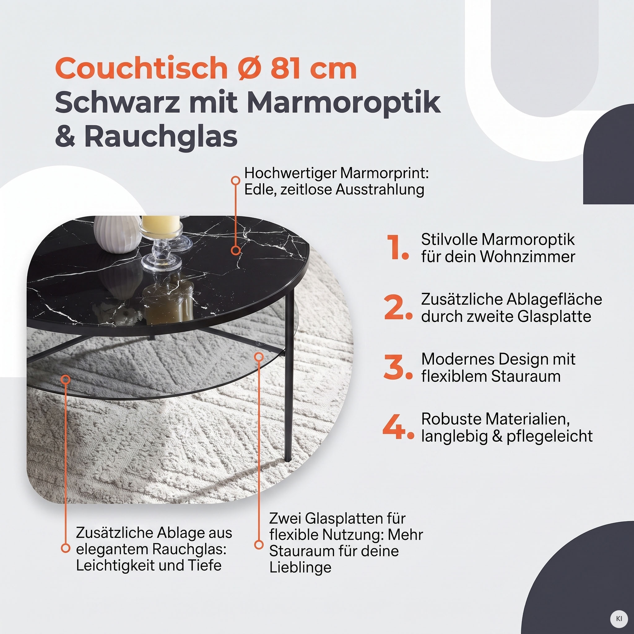 SalesFever Couchtisch »Designer Couchtisch« 1 Stk. tlg. Tischplatte in Marmoroptik