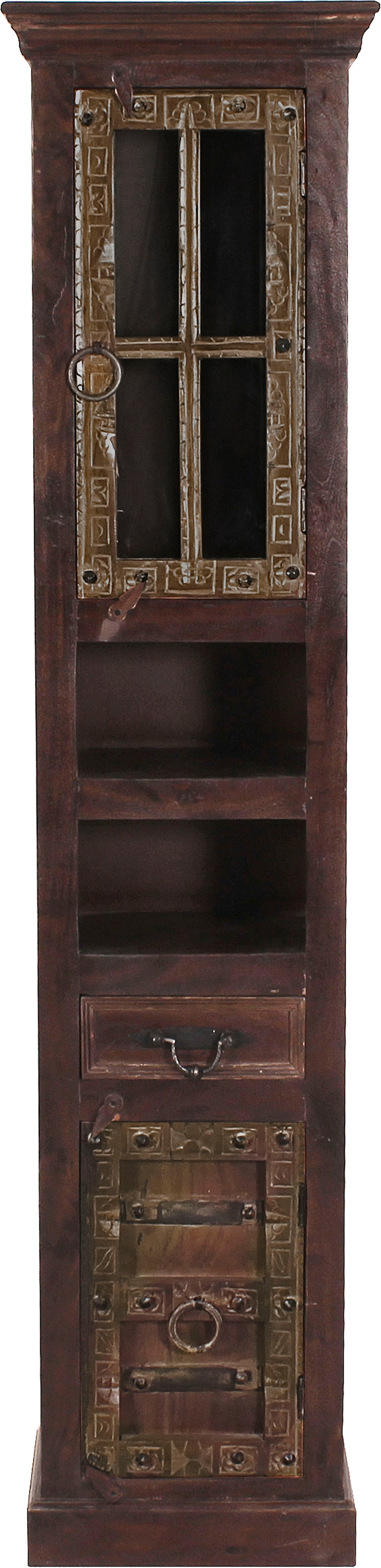 SIT Hochschrank "Valletta aus Altholz mit Schnitzereien & Stauraum" 2 Türen, Schublade & aufwendige Schnitzverzierungen