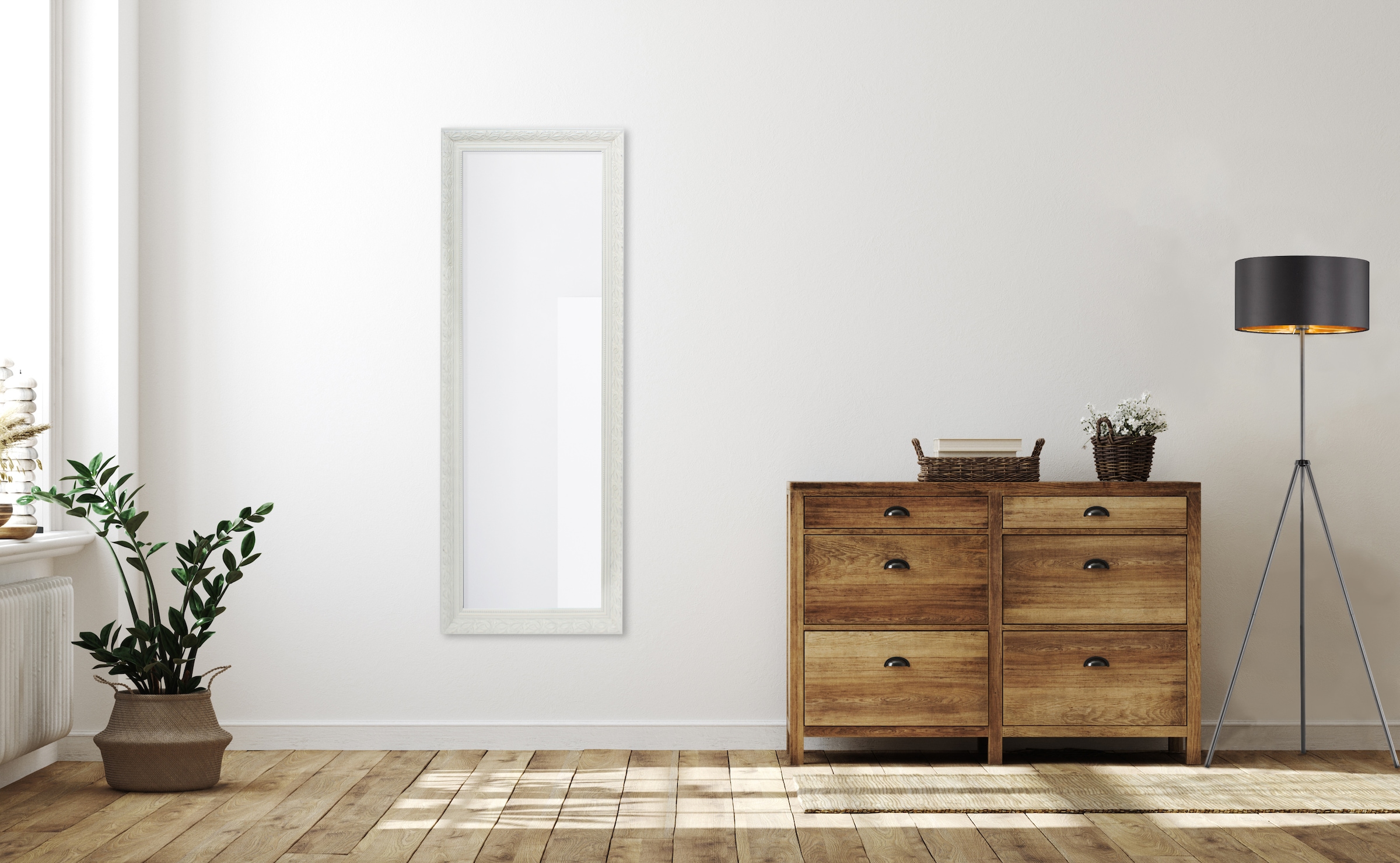 Dekospiegel, B:50cm H:150cm T:3,5cm, weiß, MIRRORS AND MORE, Spiegelglas, Spiegel, Barockspiegel, Wandspiegel