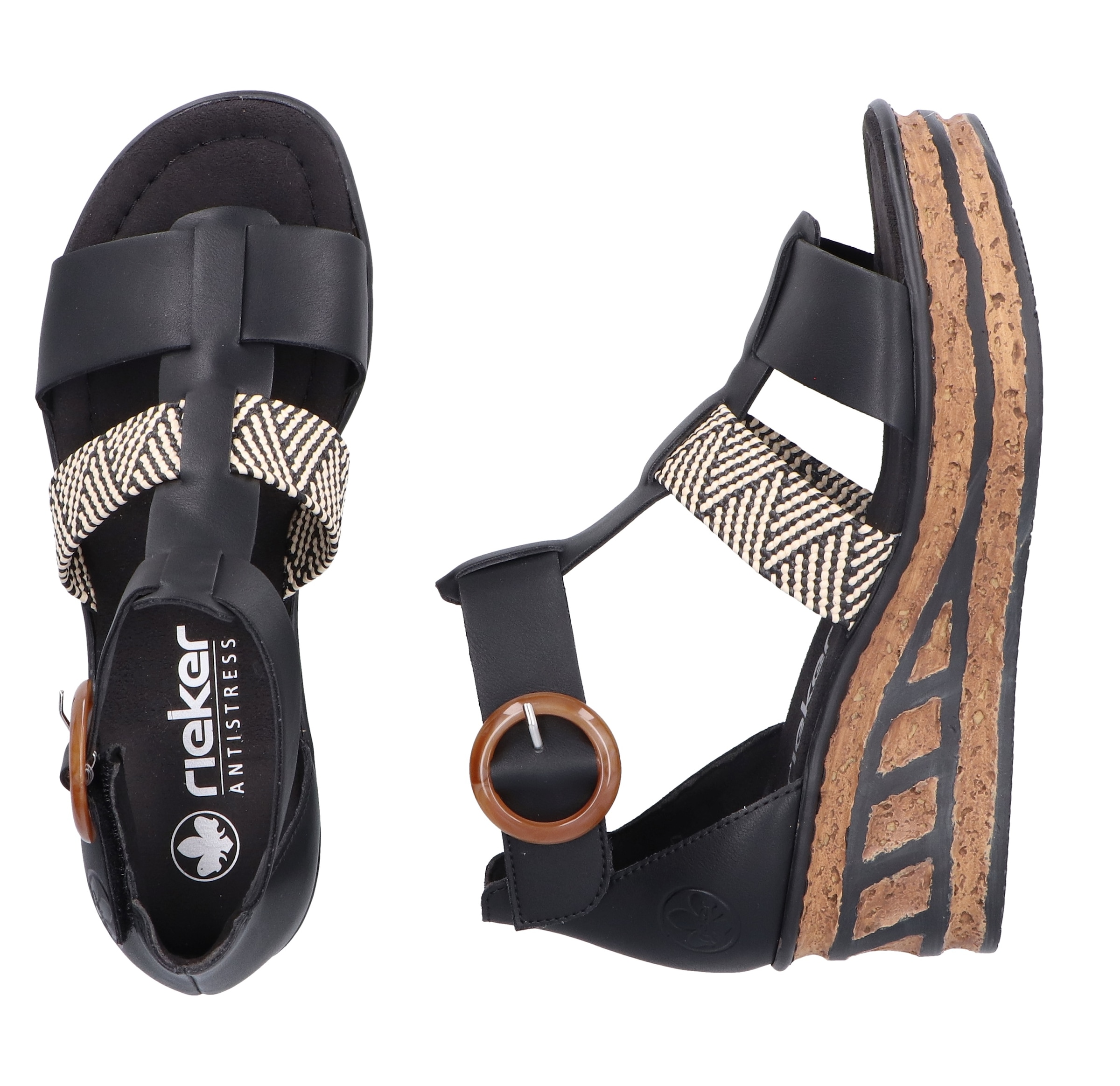 Rieker Keilsandalette, Sommerschuh, Plateausandalette, Sandale mit modischem 6 cm Keilabsatz