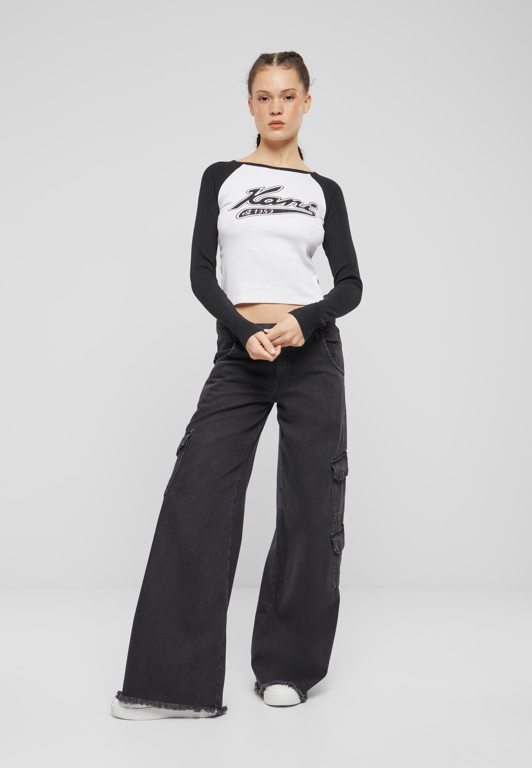 Karl Kani T-Shirt »Karl Kani Damen KW241-043-3 KK Varsity Crop Block Rib Ls«, (1 tlg.)