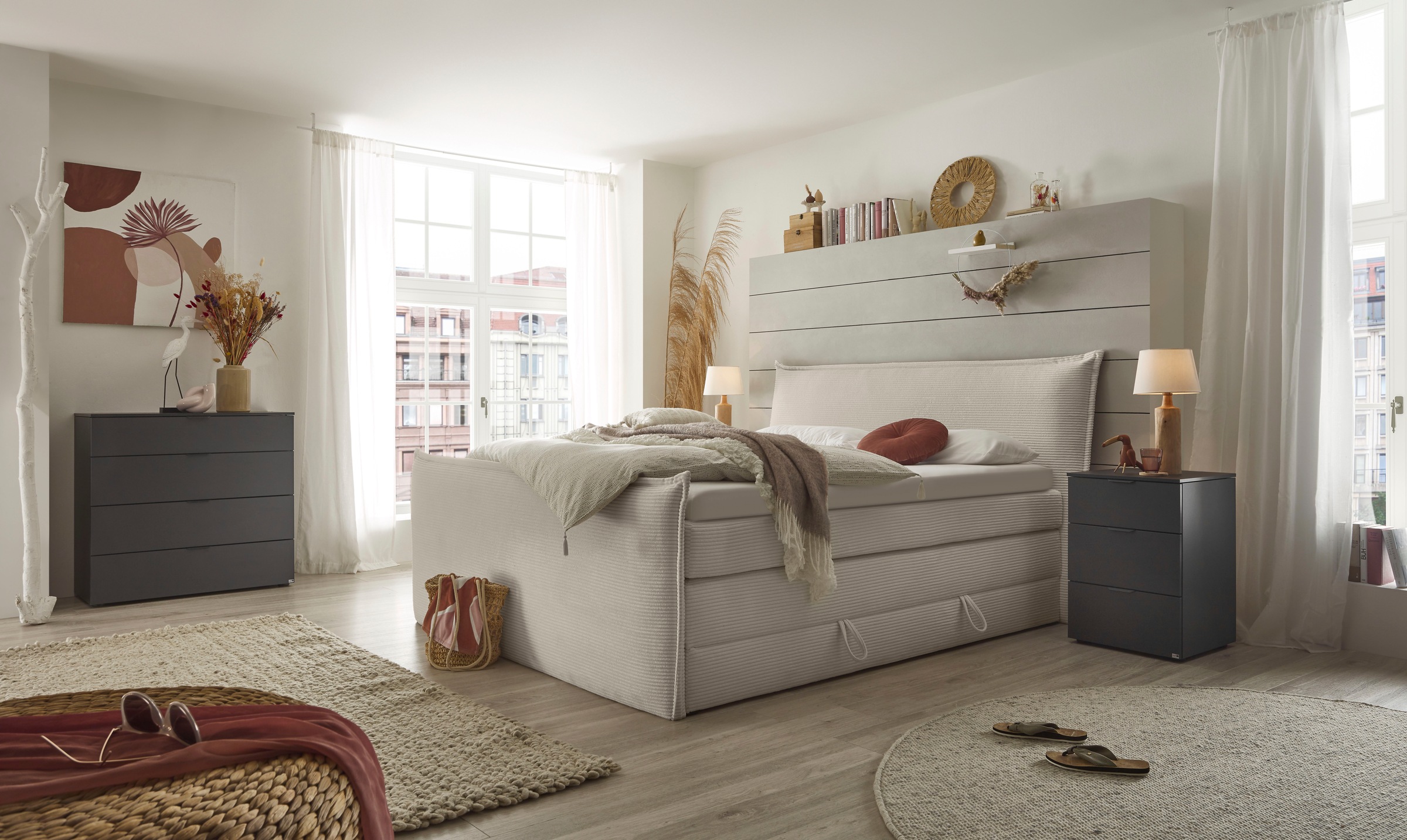 set one by Musterring Boxspringbett "Florida" in modernem Cord-Bezug, mit B günstig online kaufen