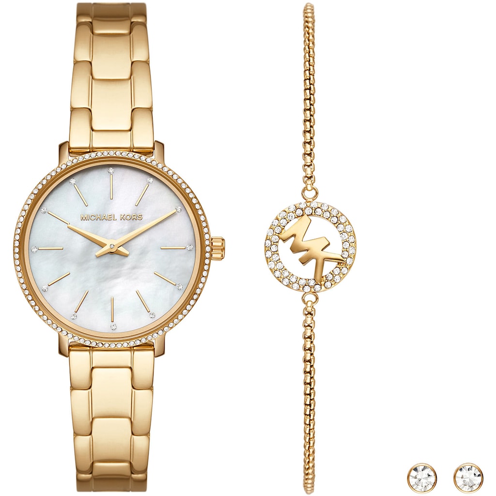 MICHAEL KORS Quarzuhr »Pyper, MK1065SET«, (Set, 4 tlg., mit Schmuckarmband und passenden Ohrringen)