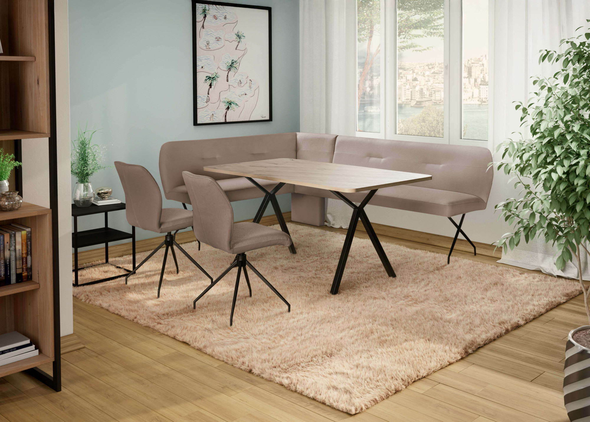 OTTO home Eckbankgruppe "Bruna Essecke, Sitzgruppe, Eckbankgruppe, Küchenbankgruppe" Set, 4tlg, 4 tlg. tlg. Stuhl: 360 drehbar (Rückst.), 2-Stoff-Design. Wellenfederung Eckbank