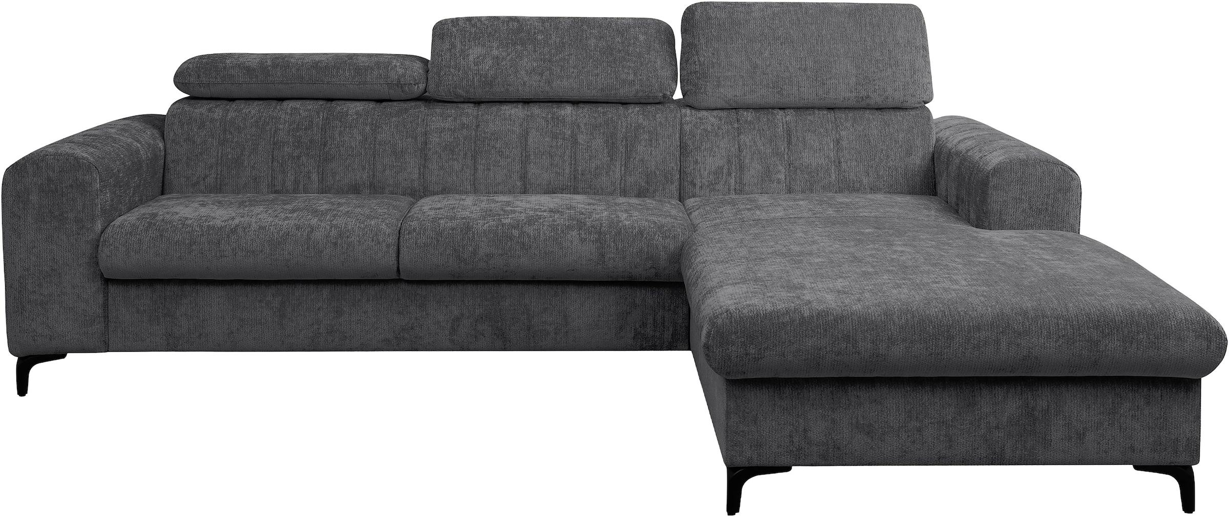 WERK2 Ecksofa »Foster inkl. Schlaffunktion & Bettkasten, bodenfrei, Chenille, bequem« 3 verstellbare Kopfstützen & Pfeifensteppung im Retro-Look, L-Form