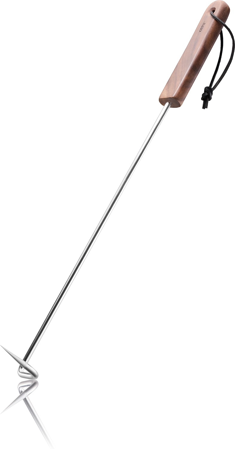 GEFU Grillbesteck-Set "Wendehaken SPARO, Edelstahlhaken" 2-in-1-Fuktion, Aufhängeschlaufe, ergonomischer Walnussgriff