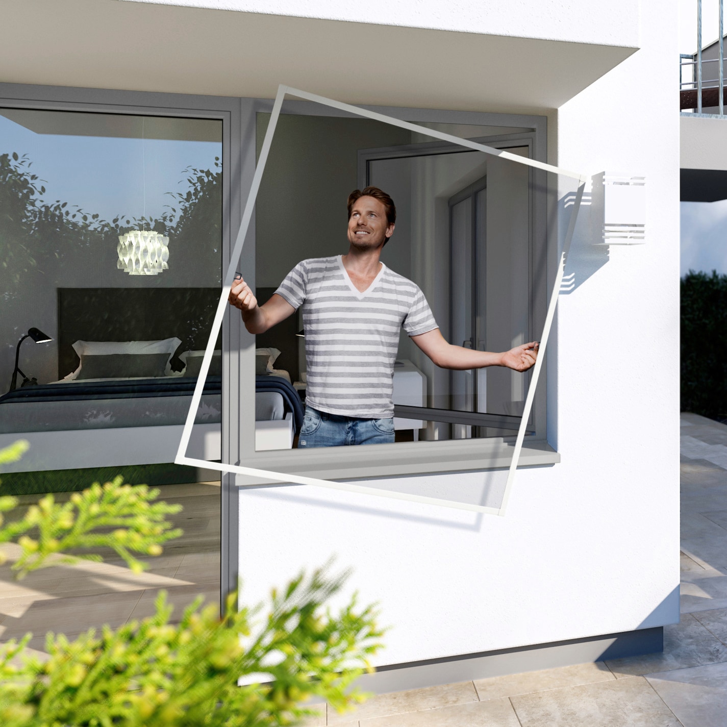 Windhager Insektenschutz-Fensterrahmen "Plus, Fliegengitter Spannrahmen aus Alu für Fenster, ohne bohren" 1 Stk. tlg. Insektenschutzgitter 140 x 150 cm, erhältlich in anthrazit oder weiß