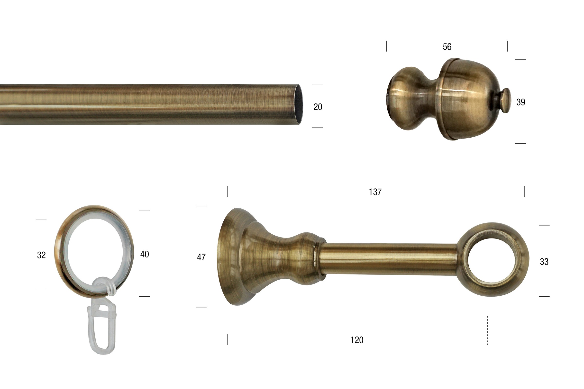 Thumbnail - GARESA Gardinenstange "ANDREA" Ø 20 mm 1 läufig-läufig Wunschmaßlänge;Träger;Endstücke;Befestigungsmaterial;Montageanlei...