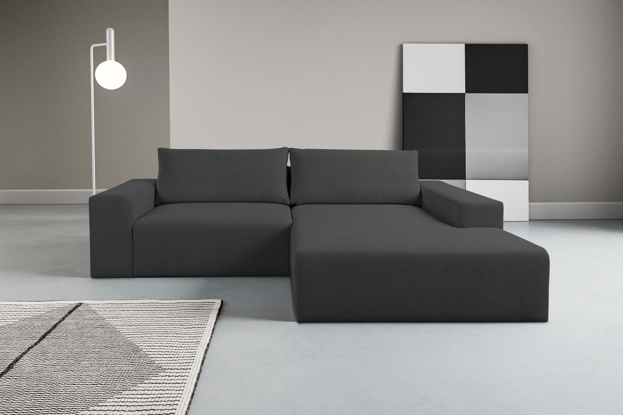 WERK2 Ecksofa "Rio 262 x 188 cm, modern & bequem, aktuelles Design, breite Armlehnen" Webstoff, L-Form