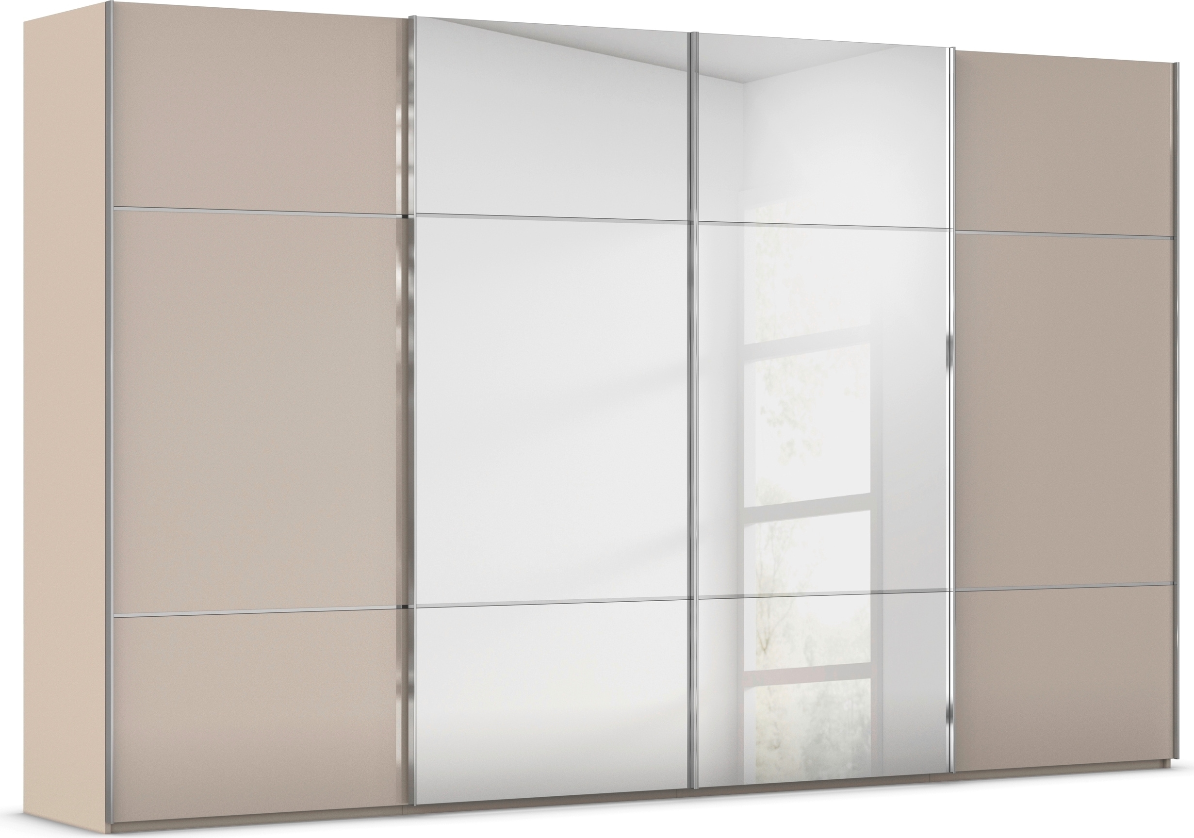 rauch Schwebetürenschrank "Kleiderschrank Schrank Garderobe Schlafzimmerschrank SCALE-TRIO" edle dreigeteilte Front mit 2 Zierleisten Spiegel/Glas MADE IN GERMANY