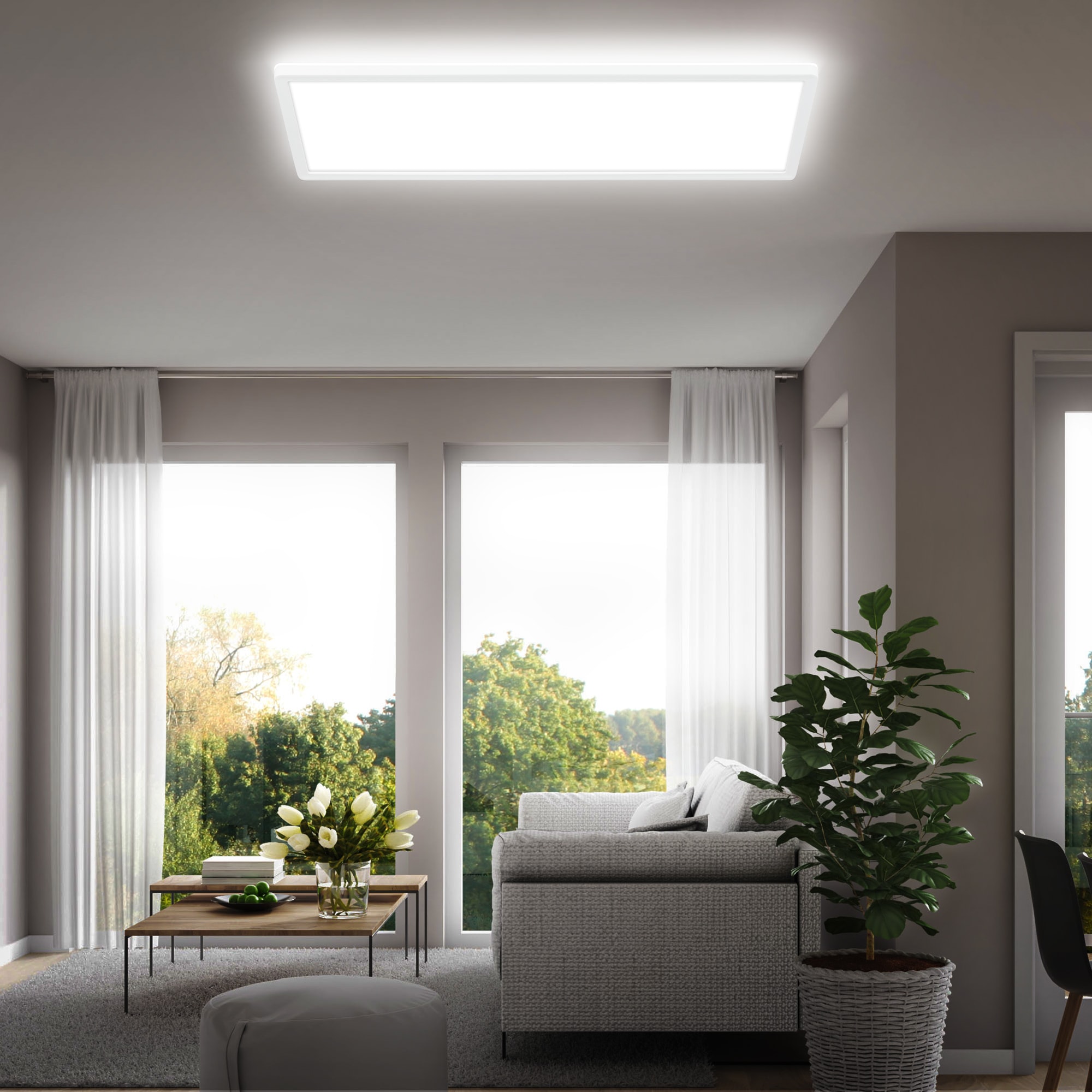 B.K.Licht LED Deckenleuchte »BKL1602 Ultraflache Deckenlampe mit Backlight, LED Panel«, 1 flammig, Leuchtmittel LED-Modul | LED fest integriert, 4.000K, 3.000 Lm, 22W, indirekte Hintergrundbeleuchtung, 58x20cm, Weiß
