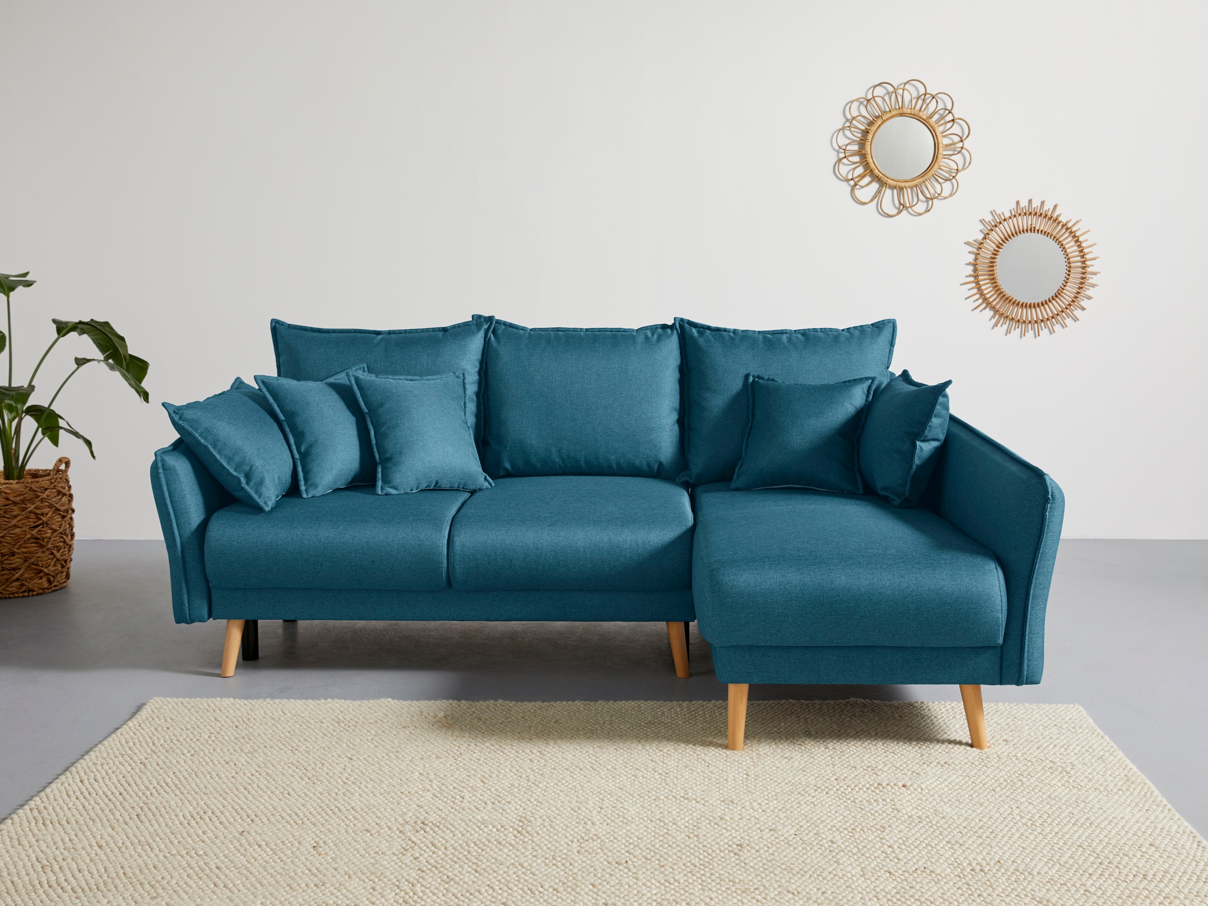 Home affaire Ecksofa "Granbo L-Form, B: 240 cm" Schlaffunktion, Bettkasten, Taschen & 5 Zierkissen, Federkern