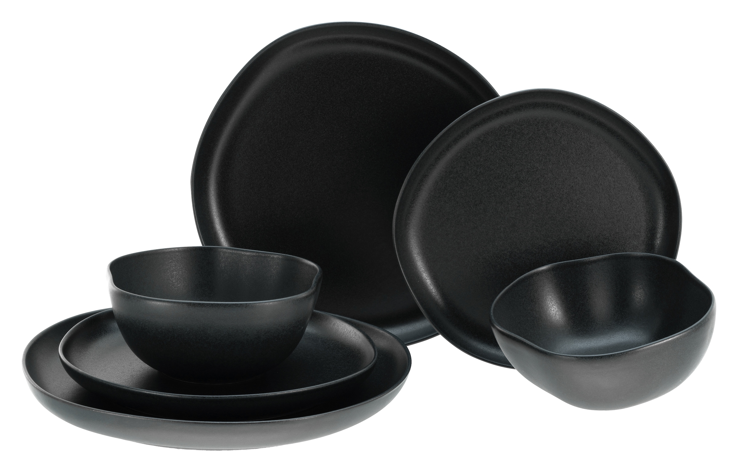 CreaTable Teller-Set »Natura Organic Black, Tellerset 12-tlg«, (Set, 12 tlg.), Seidenmatte Glasur