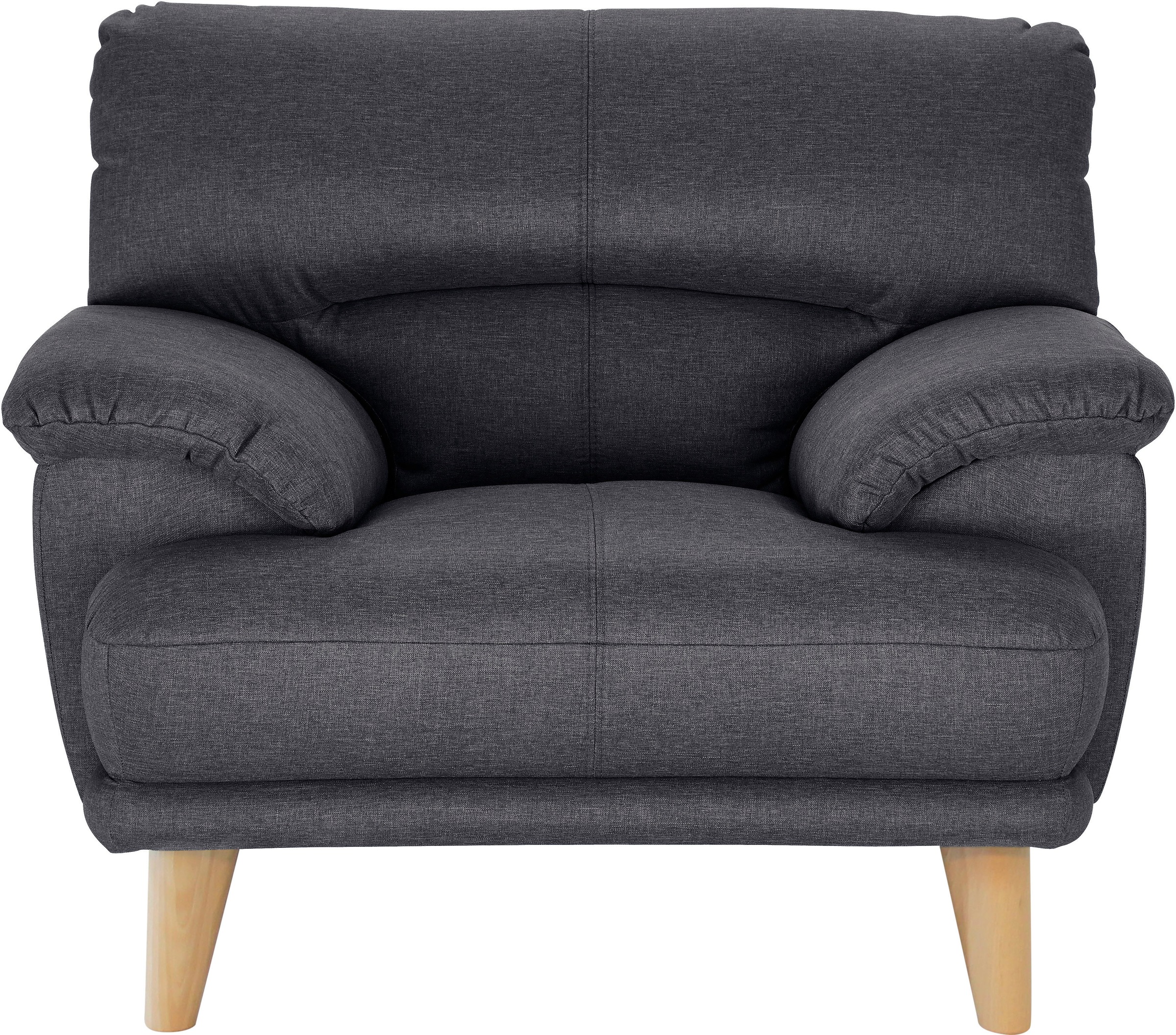 TRENDMANUFAKTUR Sessel »Cecilia, Loungesessel, italienisches Design, bequeme Armlehnen«, aufwendige Rückenverarbeitung für hohen Sitzkomfort, Holzfuß