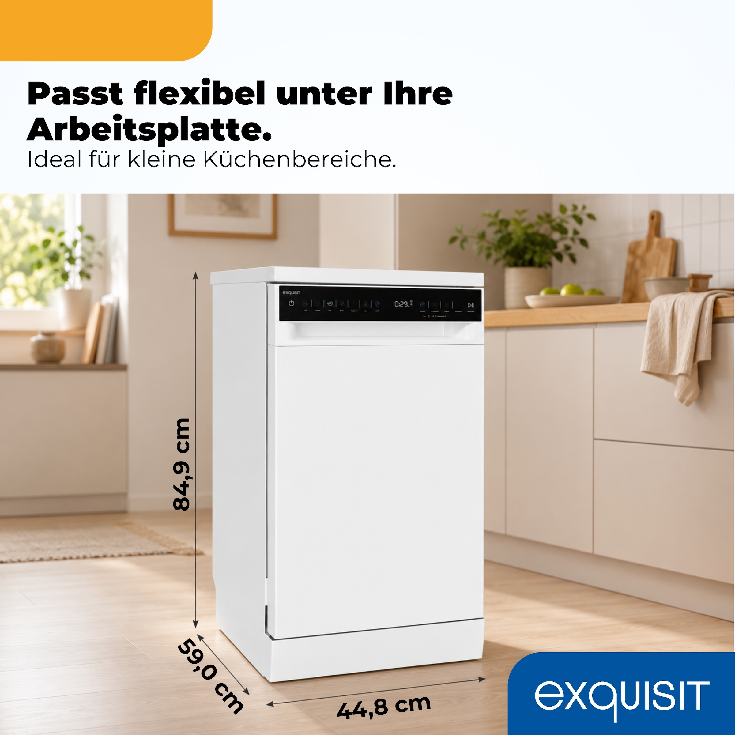 exquisit Standgeschirrspüler 9311 »GSP9311-450C weiss« 9 l 11 tlg. Maßgedecke 10 Maßgedecke, 7 Programme, Besteckschublade, Auto Door Open, AquaStop