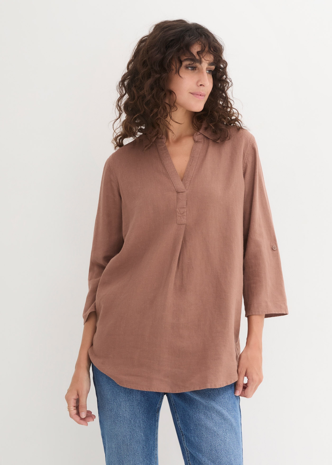 bonprix "3/4-Arm Bluse mit Leinen" figurumspielende Passform, für vielseitige Alltagslooks