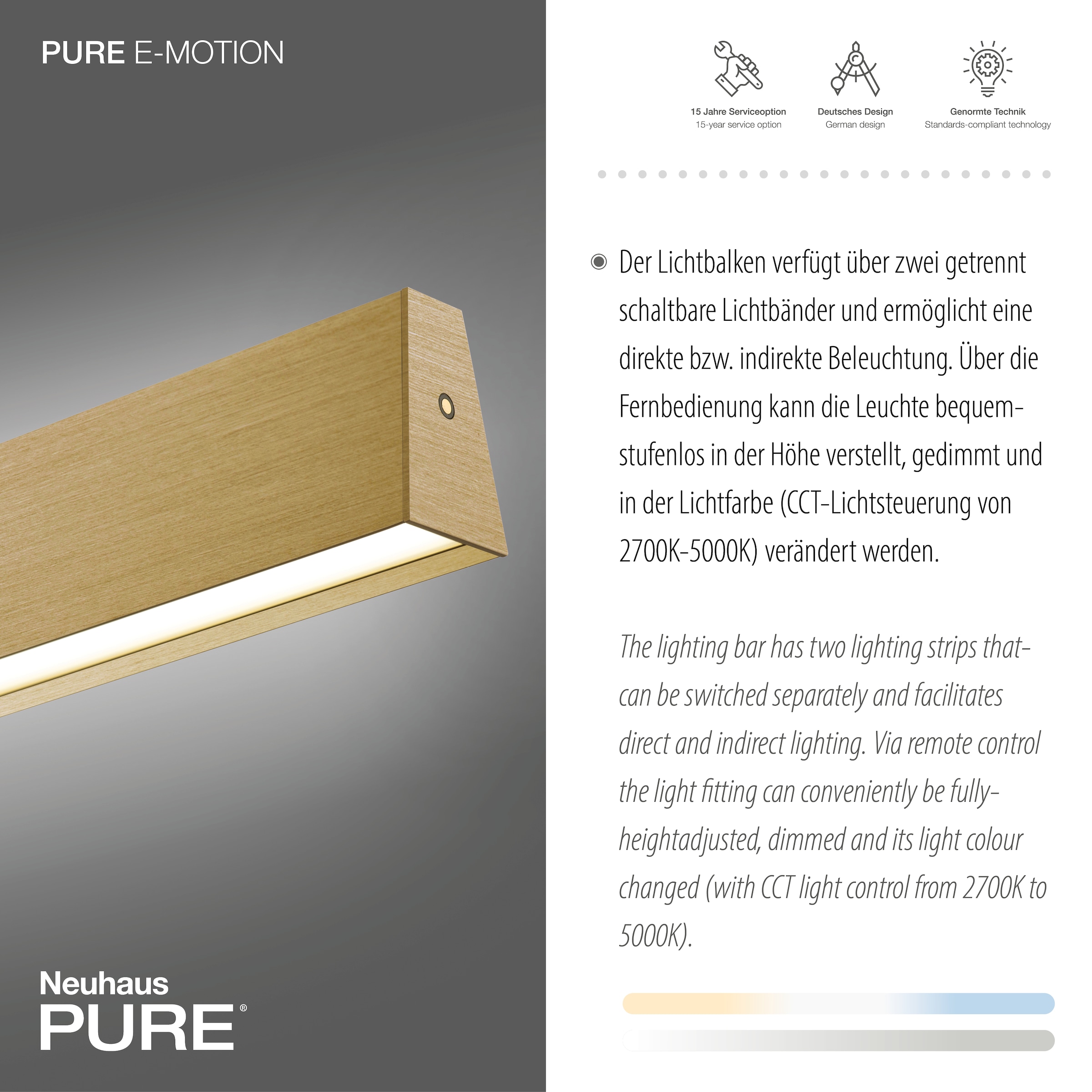 Neuhaus PURE LED Pendelleuchte »PURE E-Motion« LED-Board 1 Stk. warmweiß - kaltweiß e-LIFT® Funktion, CCT, dimmbar, Up-&Downlight
