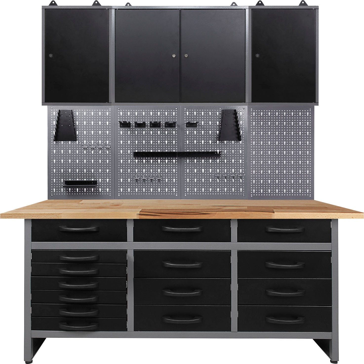 ONDIS24 Werkstatt-Set, B:160cm H:205cm T:60cm, schwarz, Werkbänke, 160 cm