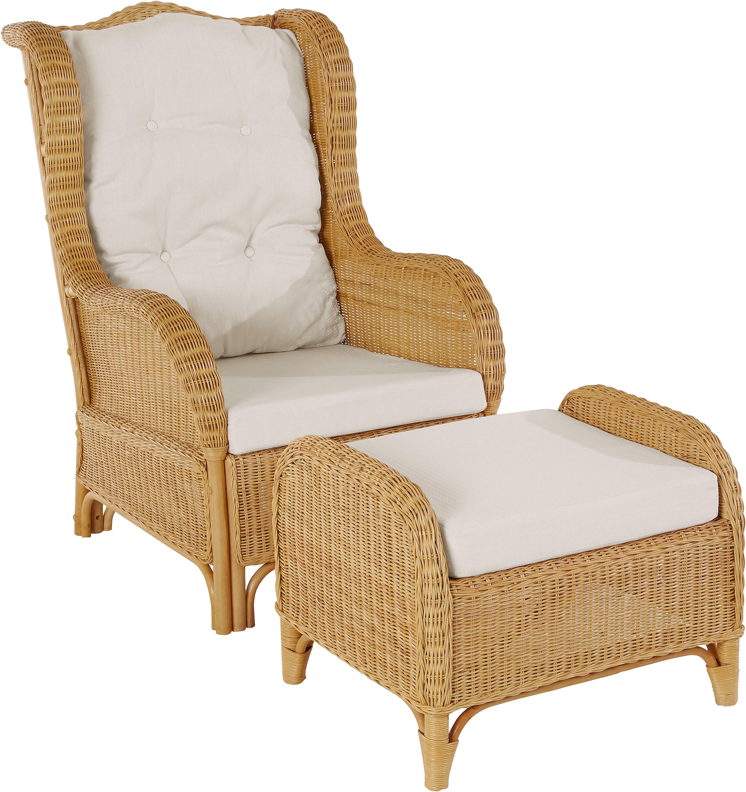 Home affaire Rattanstuhl »Frieda«, (Set), 2 St., mit Sitzhocker, inkl. Kissenauflagen