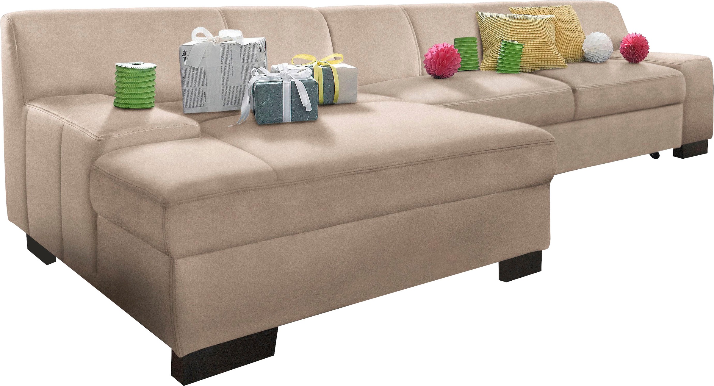 DOMO collection Ecksofa "Norma, elegant & modern, mit flachen Armlehnen, Br günstig online kaufen