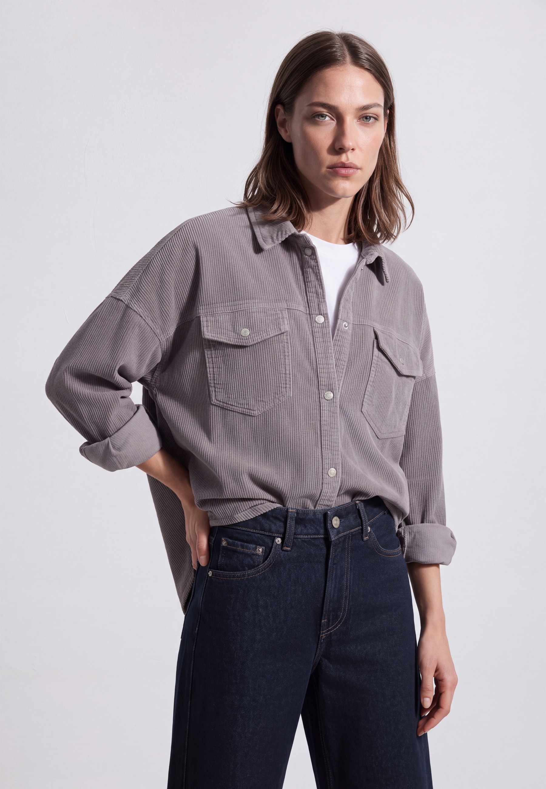 MAVI Damen Langarmbluse "FIONA", grau, Gr. XS, unifarben, 98% Baumwolle, 2% Elastan, Blusen, Boyfriend Cord Overshirt