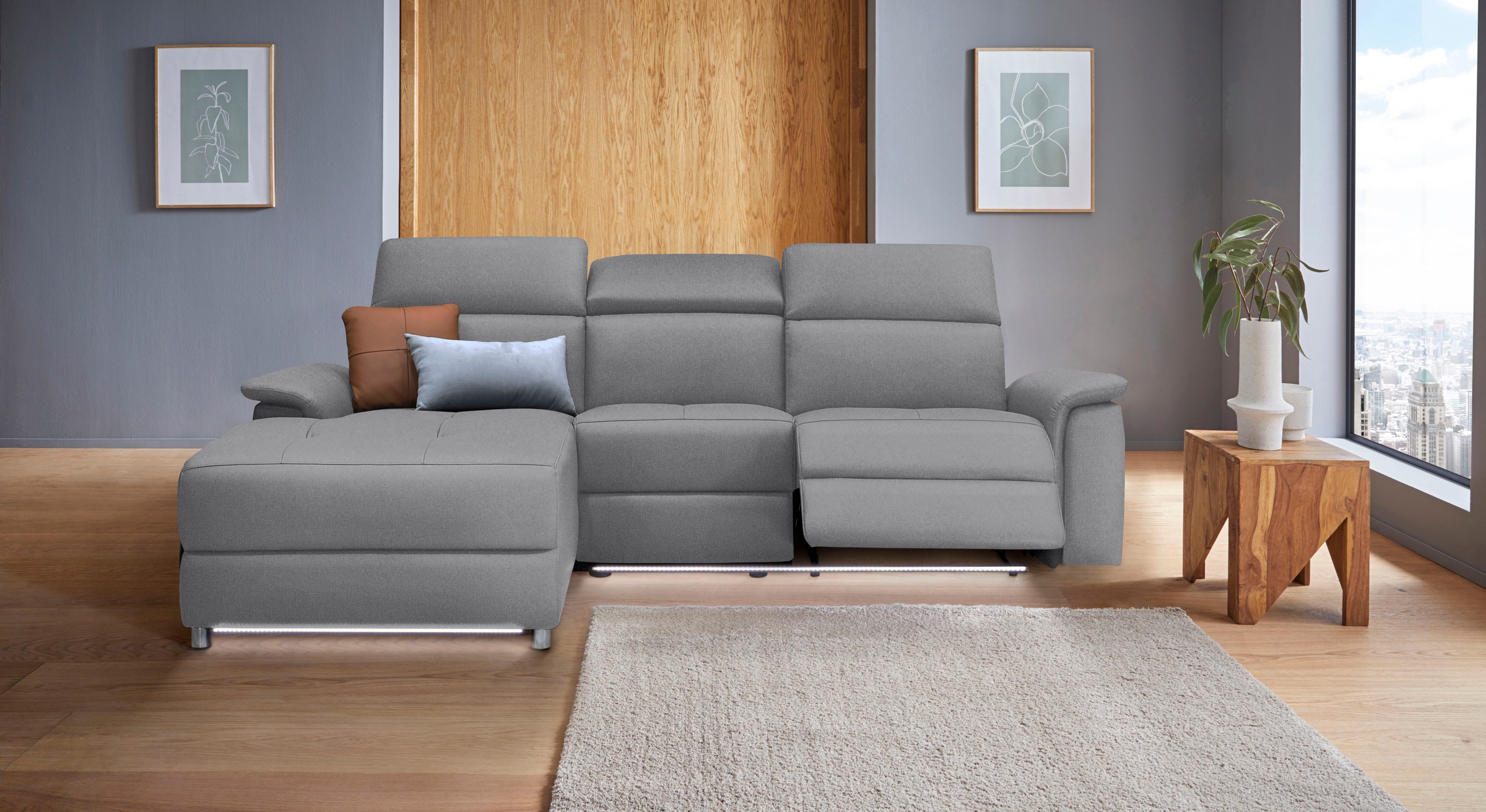 Home affaire Ecksofa "Pareli, L-Form, 259cm,m. Recamiere, Echtleder, Kunstl günstig online kaufen