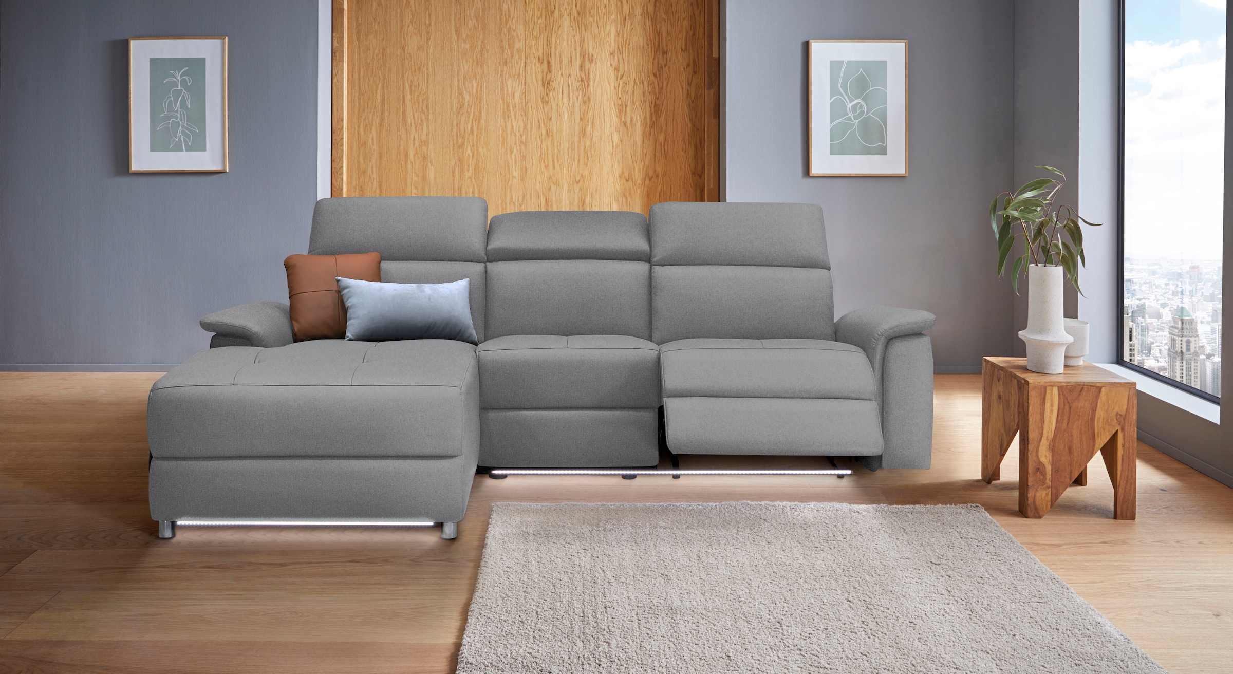 OTTO home Ecksofa "Pareli, L-Form, 259cm,m. Recamiere, Echtleder, Kunstleder, Webstoff" man. o. elektr. Relaxfunktion, USB/Kopfteilverstellg u. LED