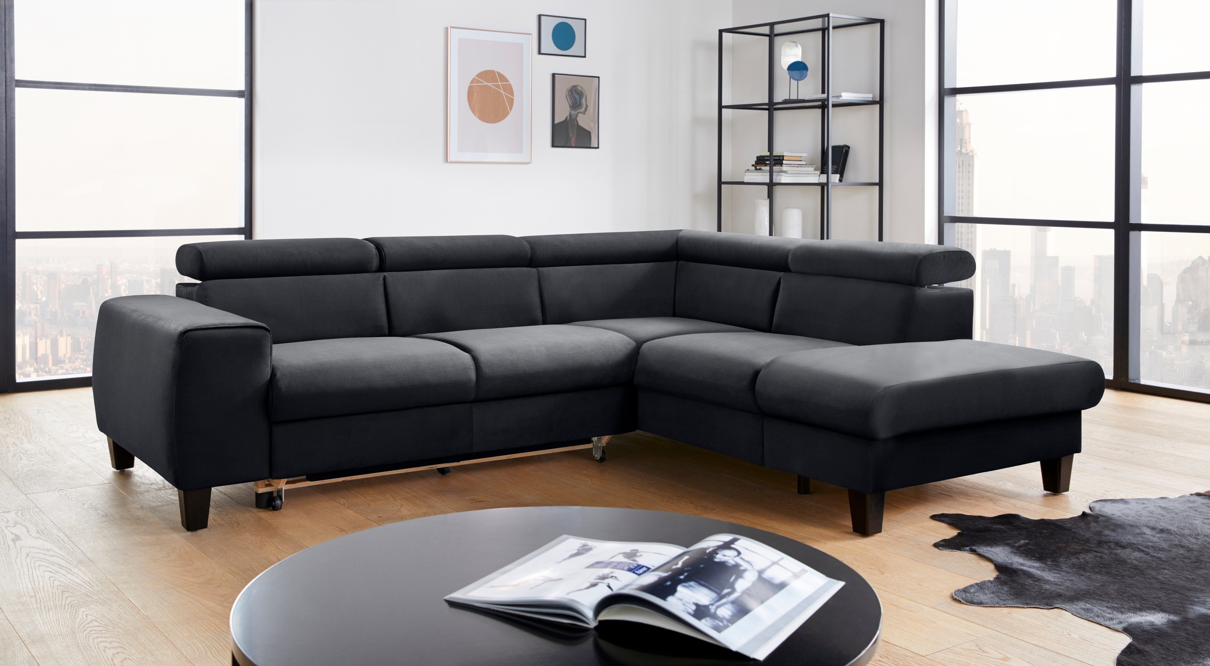 COTTA Polstergarnitur »Morven«, (Set), Set: bestehend aus Ecksofa und Hocker, Kopfteilverstellung