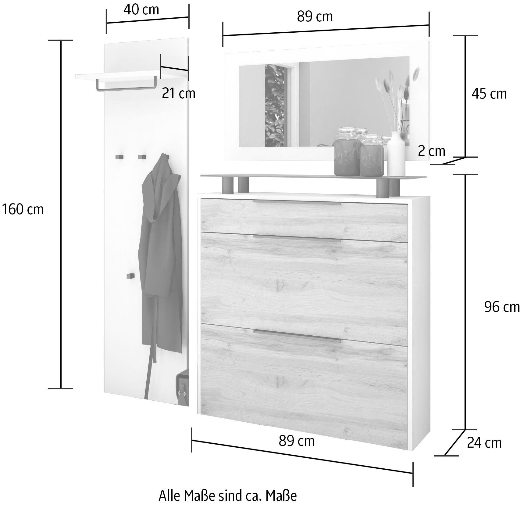 (3 Möbel BAUR Garderoben-Set »Tom«, Schuhschrank bestellen | St.), borchardt hängend