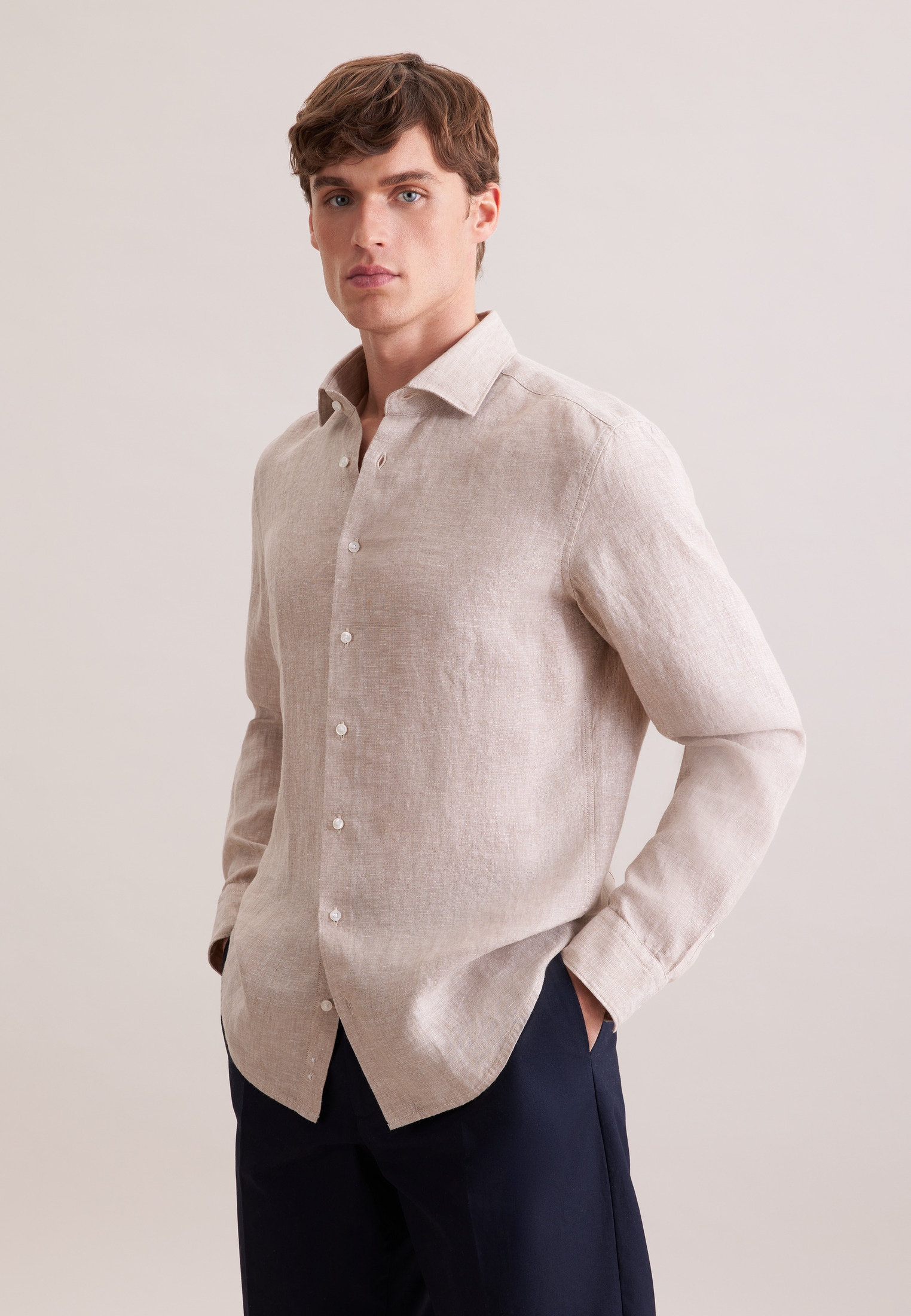 seidensticker Leinenhemd "Schwarze Rose" Shaped 1/1 Kentkragen Uni günstig online kaufen