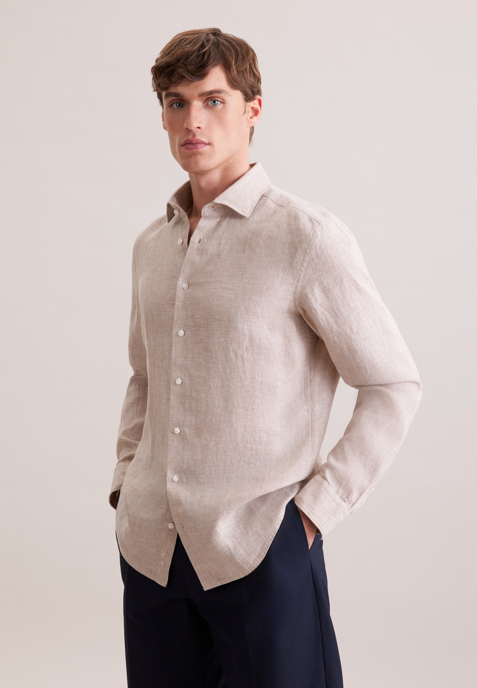 seidensticker Leinenhemd "Schwarze Rose" Slim 1/1 Kentkragen Uni günstig online kaufen