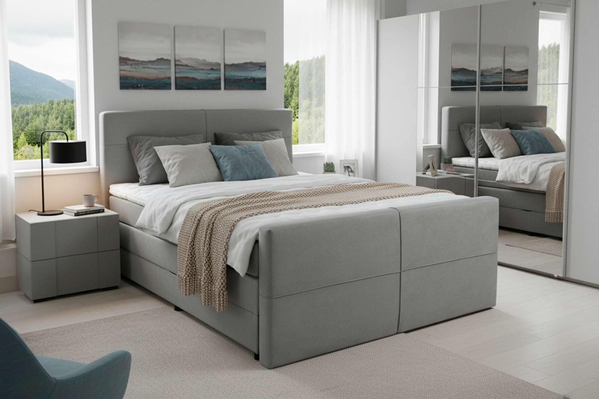 Home affaire "Lucas, Doppelbett, Polsterbett, Federkernbett, Komforbett, 160,180 cm" inkl. Topper, zwei Bettkästen, Taschen-Federkernmatratze, Härtegrad 3