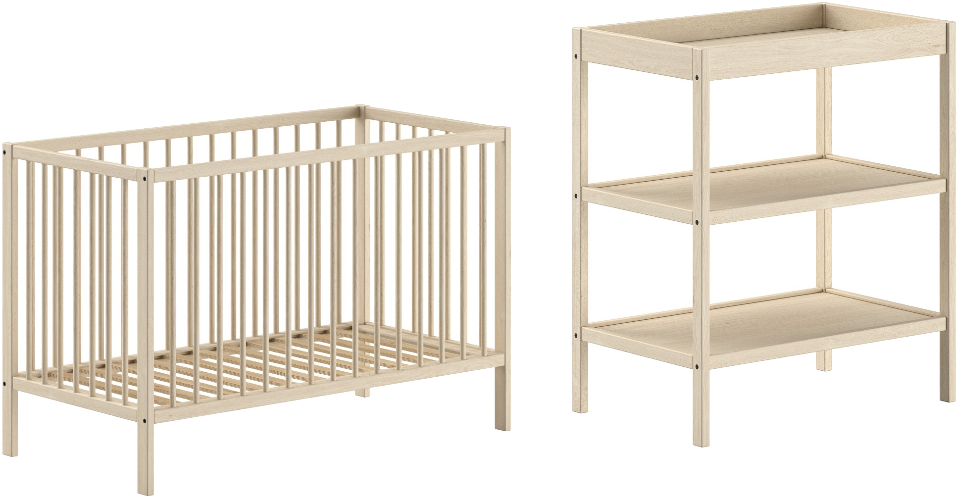 Babymöbel-Set VIPACK, beige, Schlafzimmermöbel-Sets, "Dino ist das ideale Start Set für Ihr Kind aus massiver Buche", Babybett u. Wickelregal inkl.,