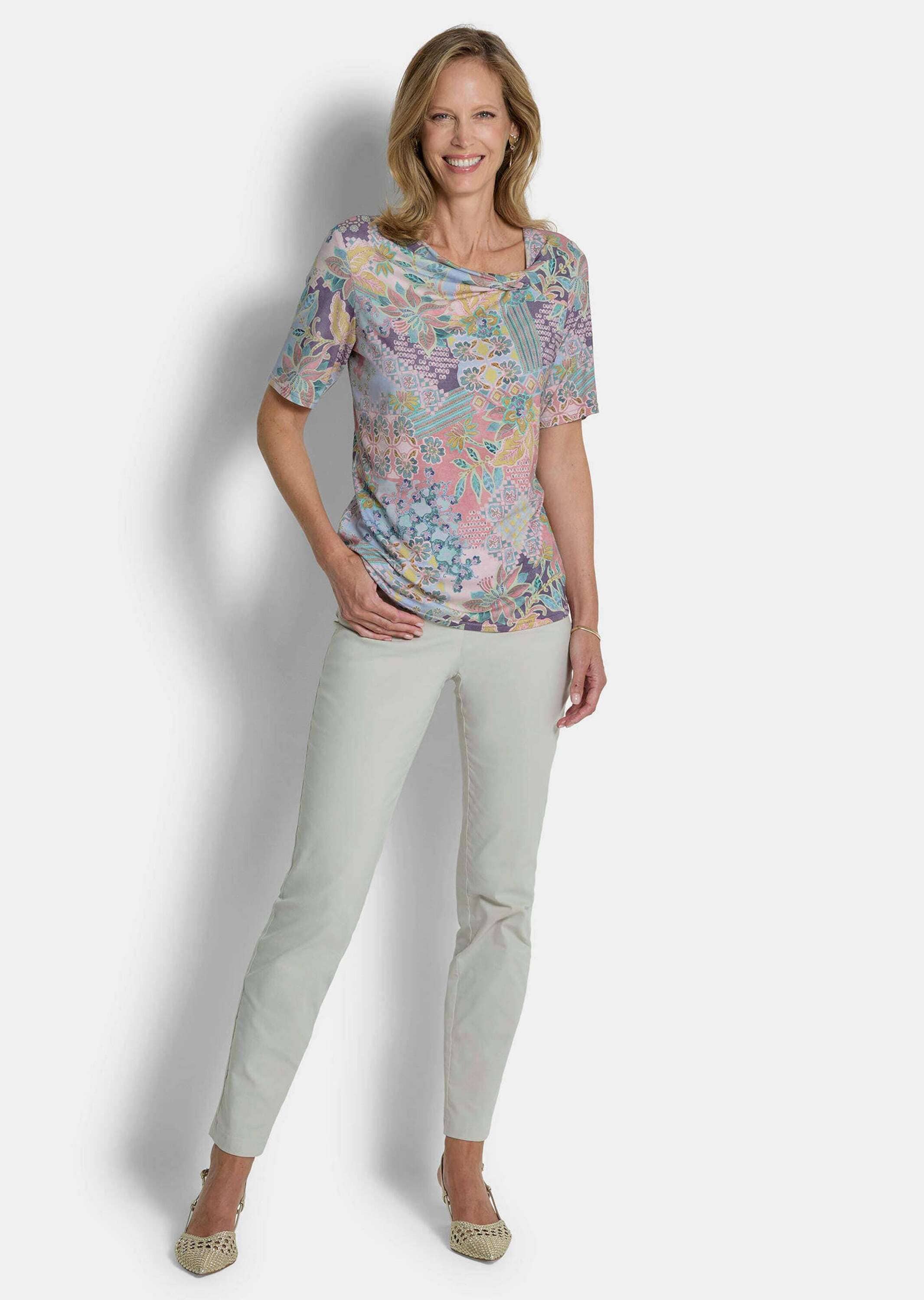 GOLDNER Kurzarmshirt »Cityshirt mit Knoten-Detail« stretchbequemer Viskosejersey