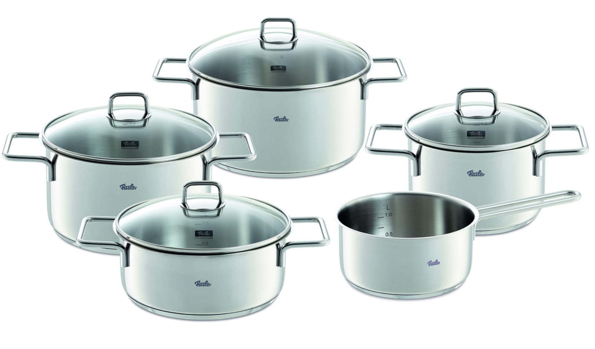Fissler Topf-Set "LumiTherm" Set, 3 Kochtöpfe, 1 Bratentopf, 1 Stielkasserolle, 9 tlg. Edelstahl 18/10