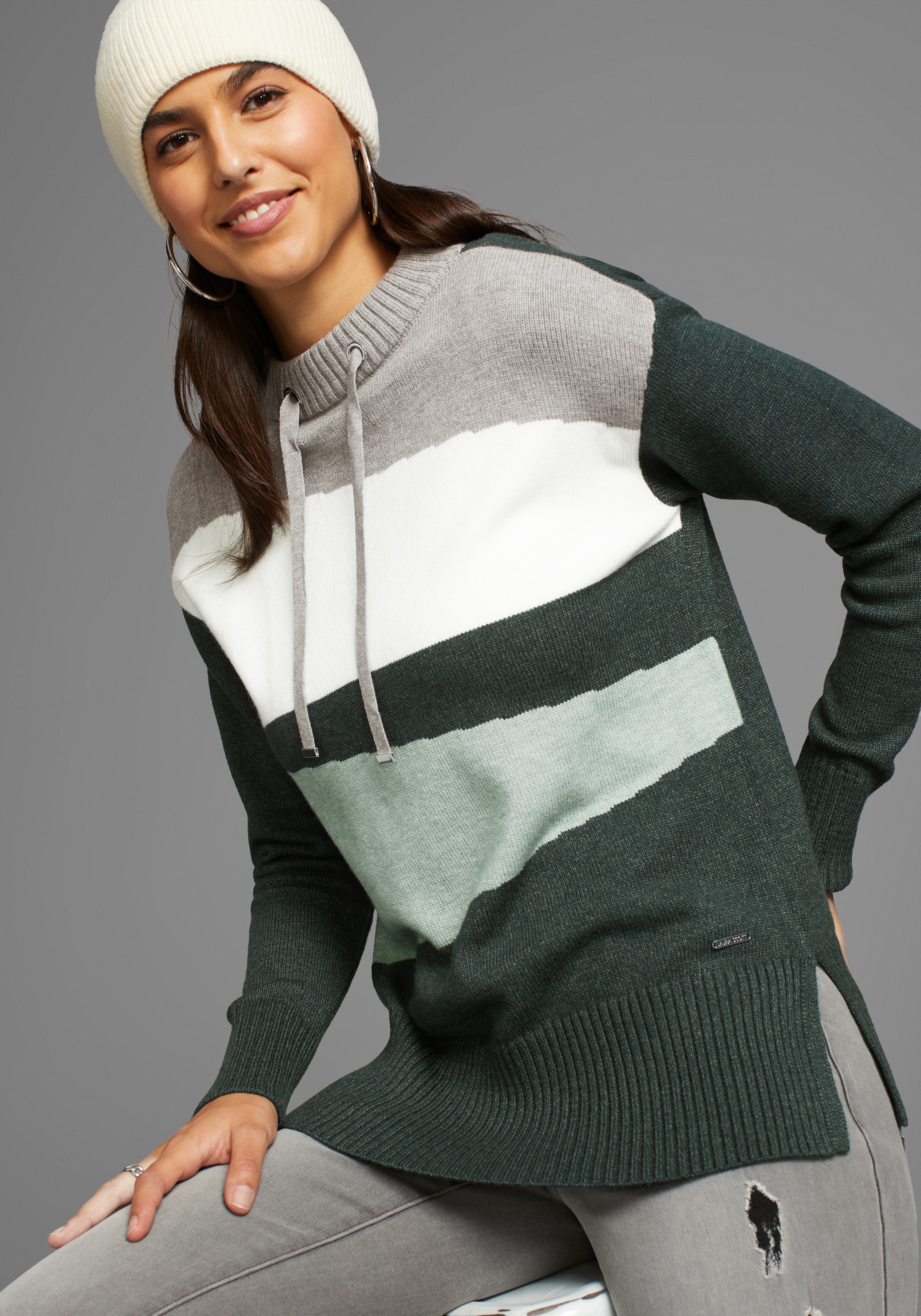 Laura Scott Streifenpullover, mit Bindebändern